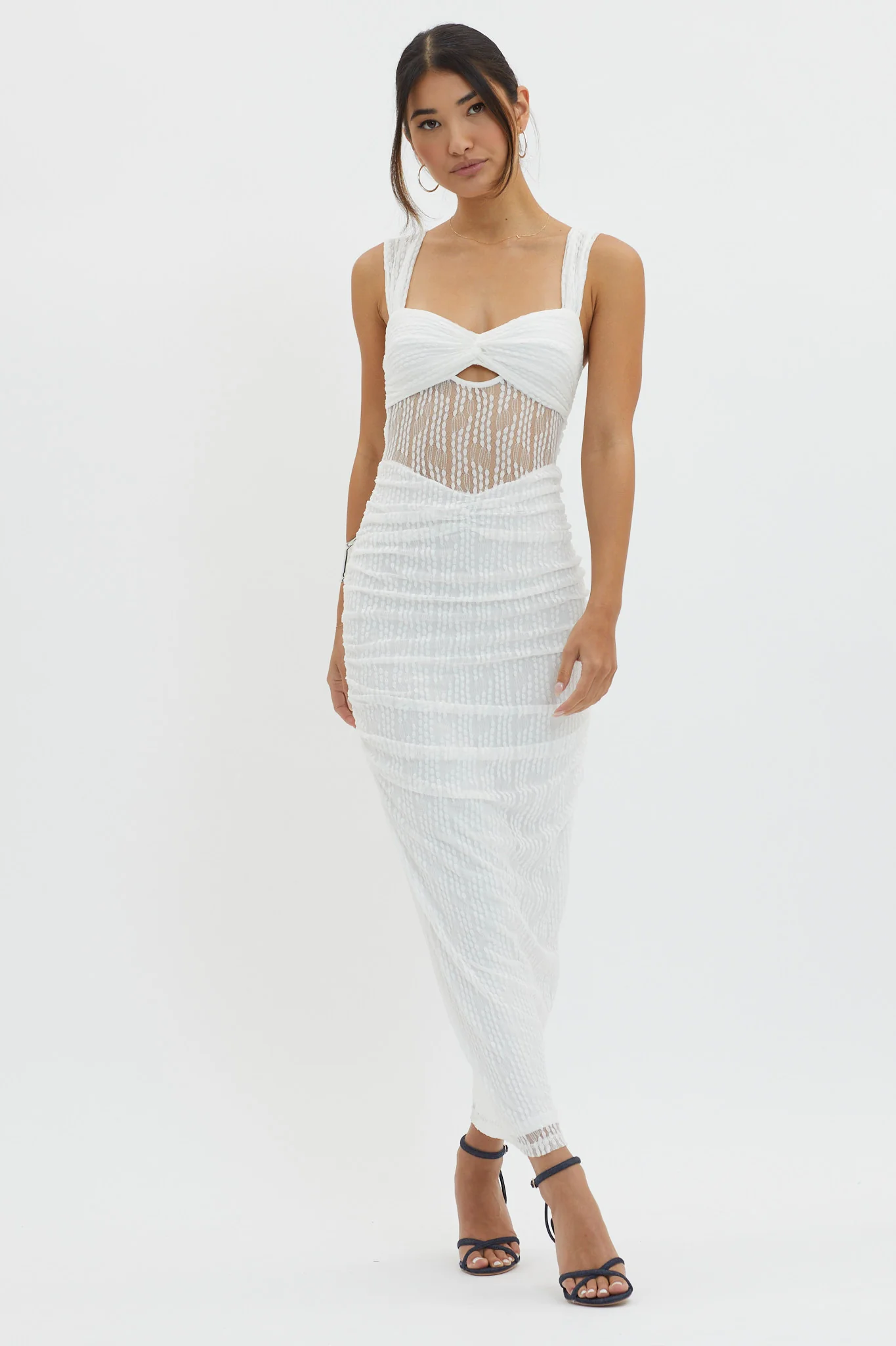 Oliana Embroidered Mesh Midi Dress White - luluinthesky