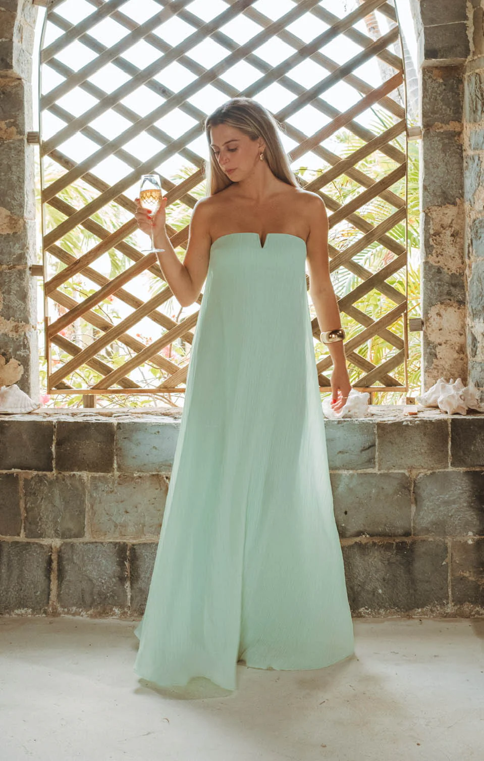 Athena Maxi Dress ~ Pistachio Pleated Chiffon