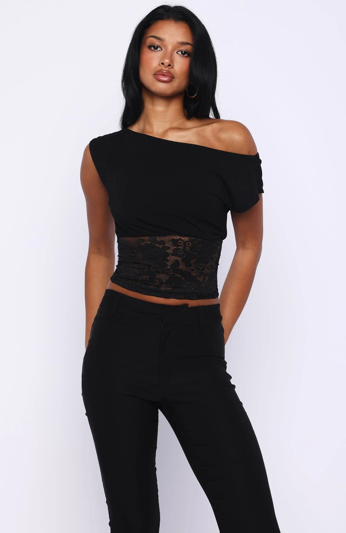 Mesmerised Eyes Off Shoulder Top Black