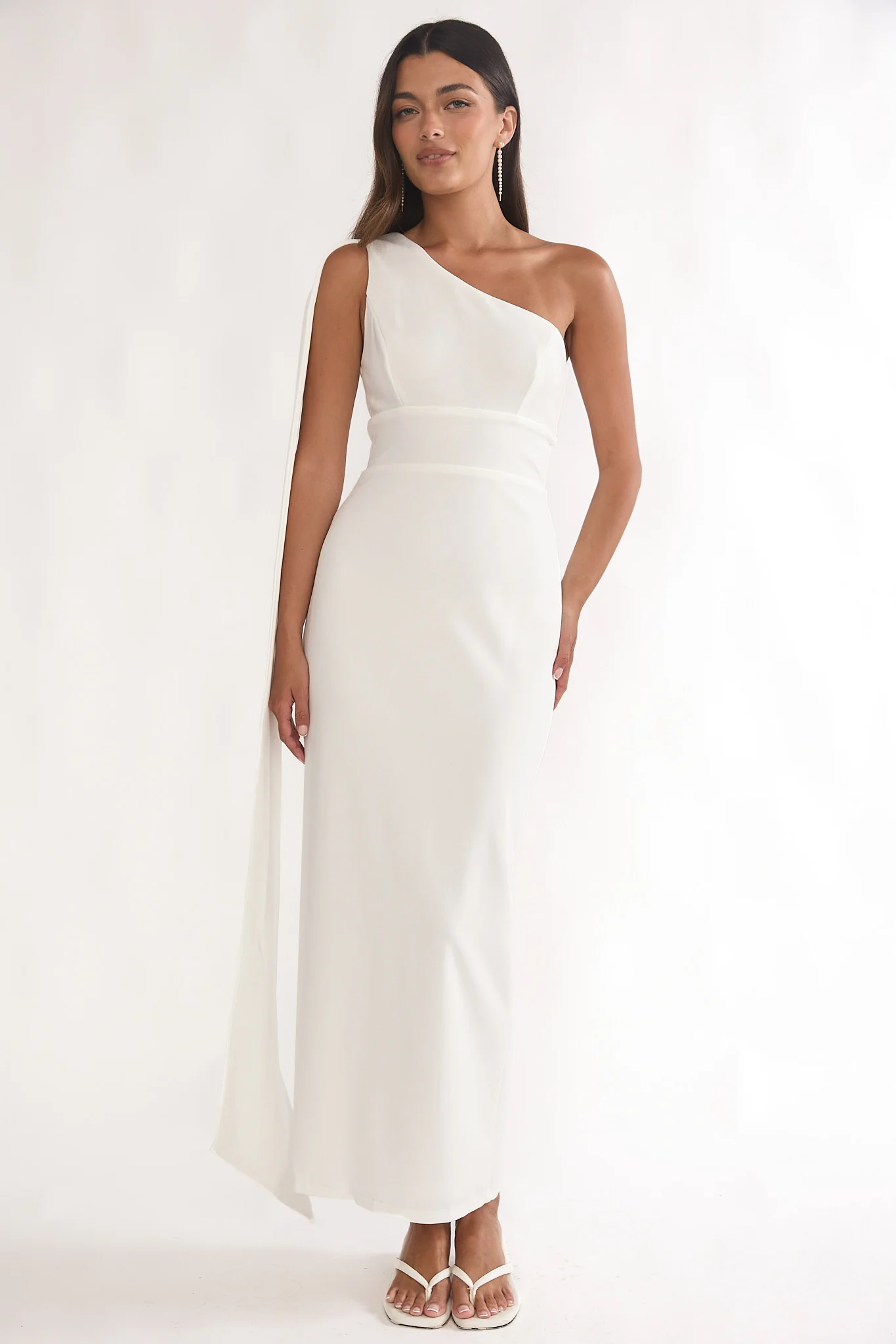 Verra One-Shoulder Sash Maxi Dress White - luluinthesky