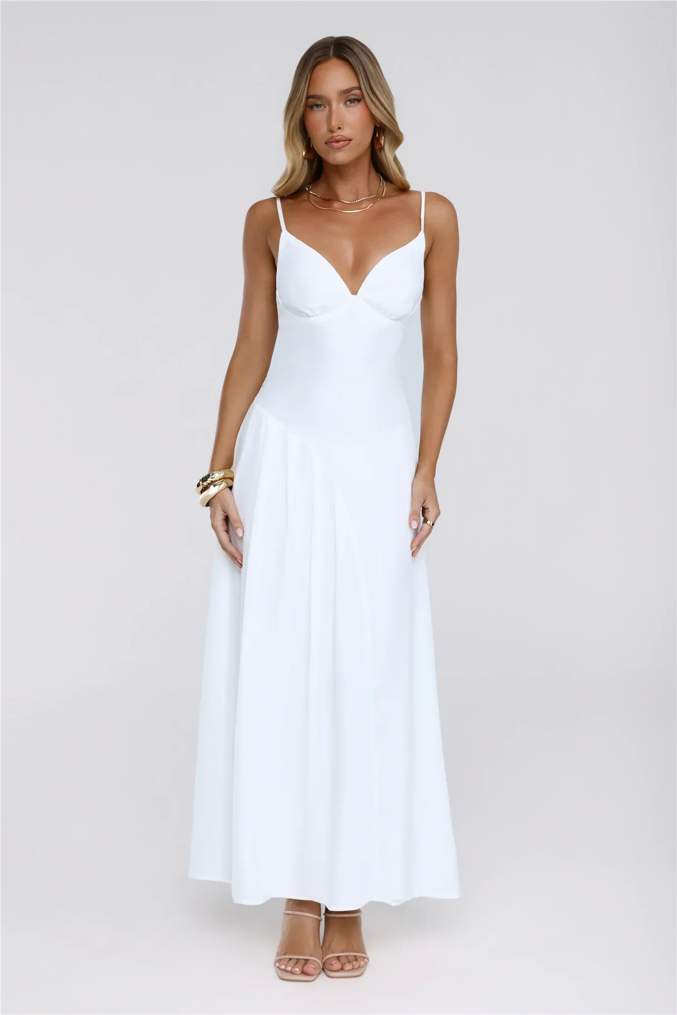 Gilded Whisper Maxi Dress White