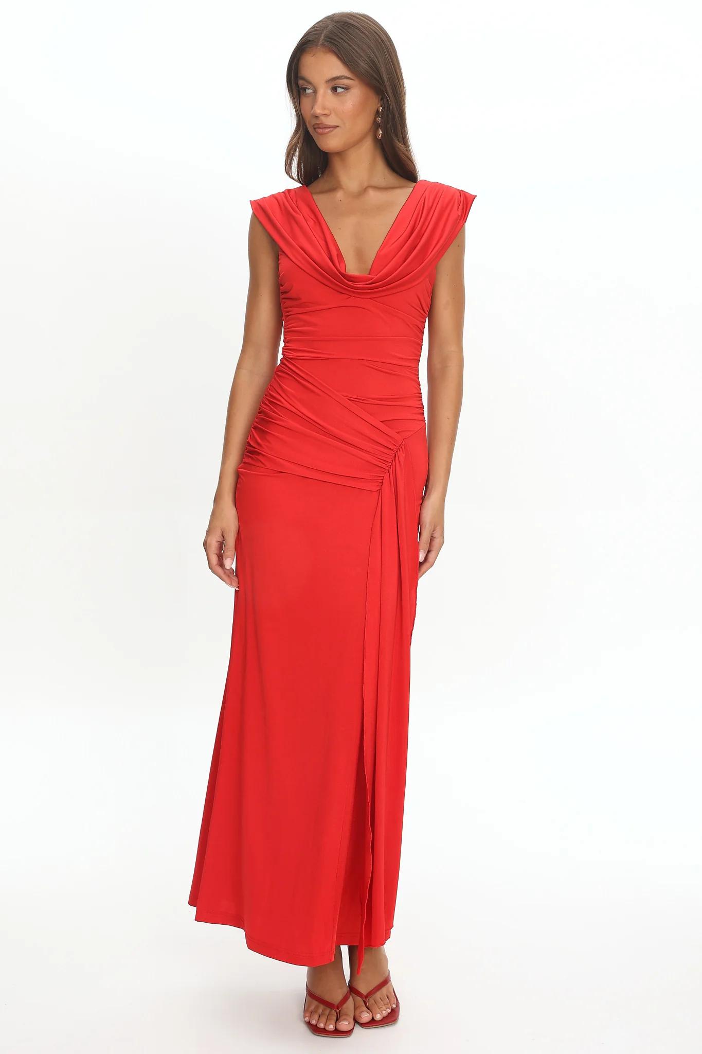 Fermi Draped Shoulder Maxi Dress Red - luluinthesky