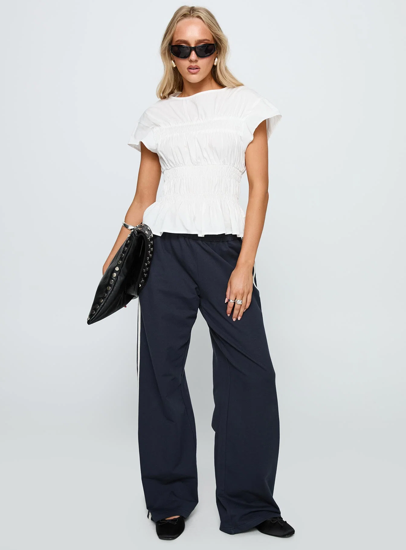 Dripping Diamonds Ruched Top White - FASHION NOB