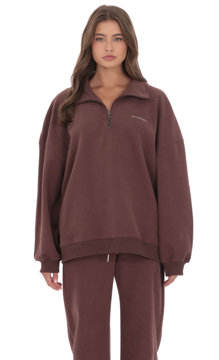 Quarter Zip-Up Jumper in Brown