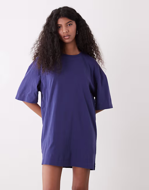 Weekday oversized T-shirt dress in dark blue