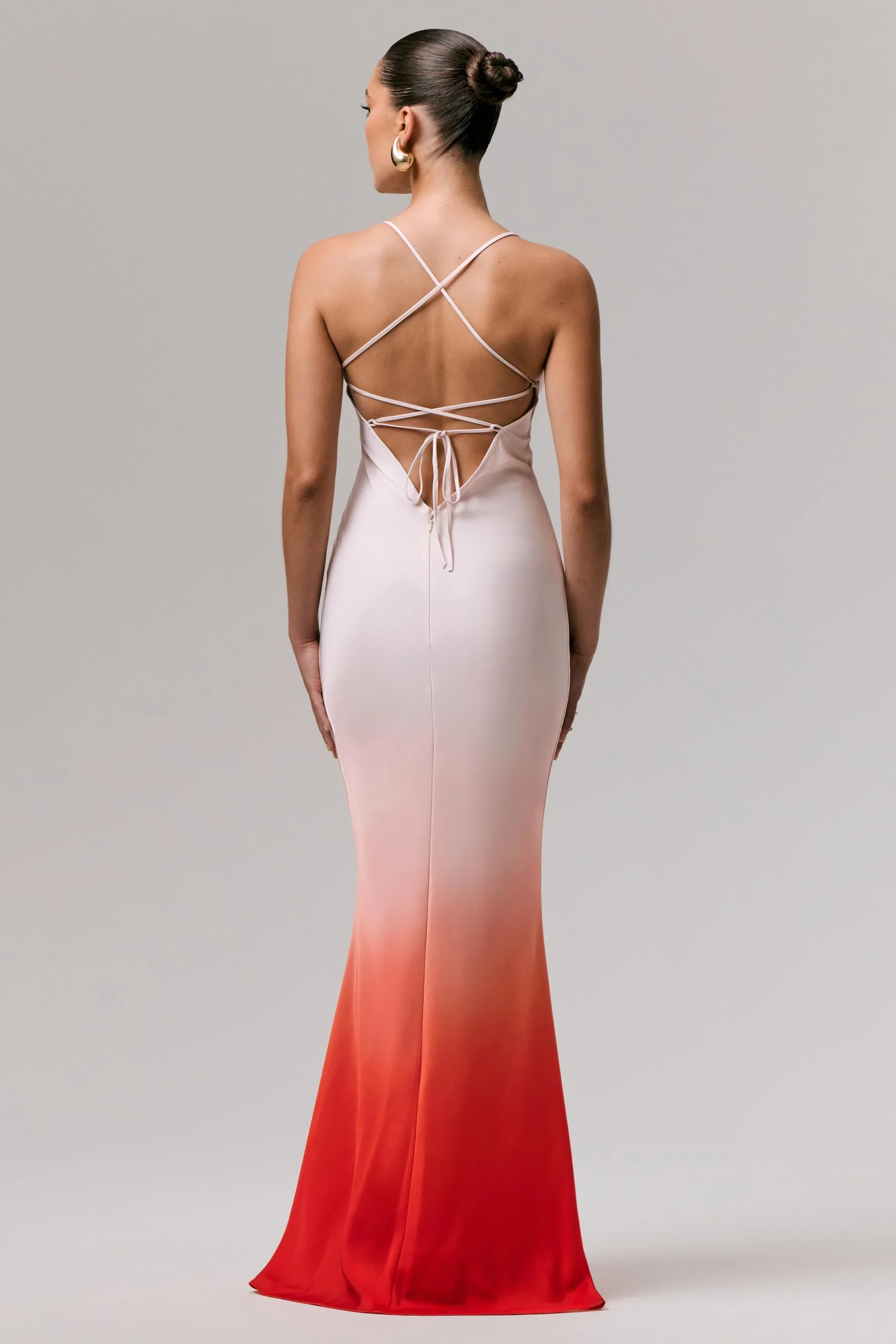 Lucie | Red Ombre Satin Cowl-Neck Maxi Dress
