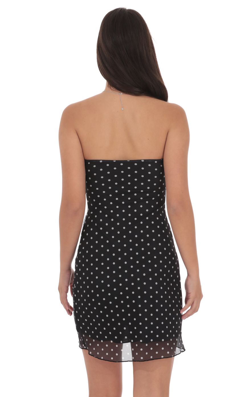 Polka Dot Embellished Mesh Strapless Dress in Black