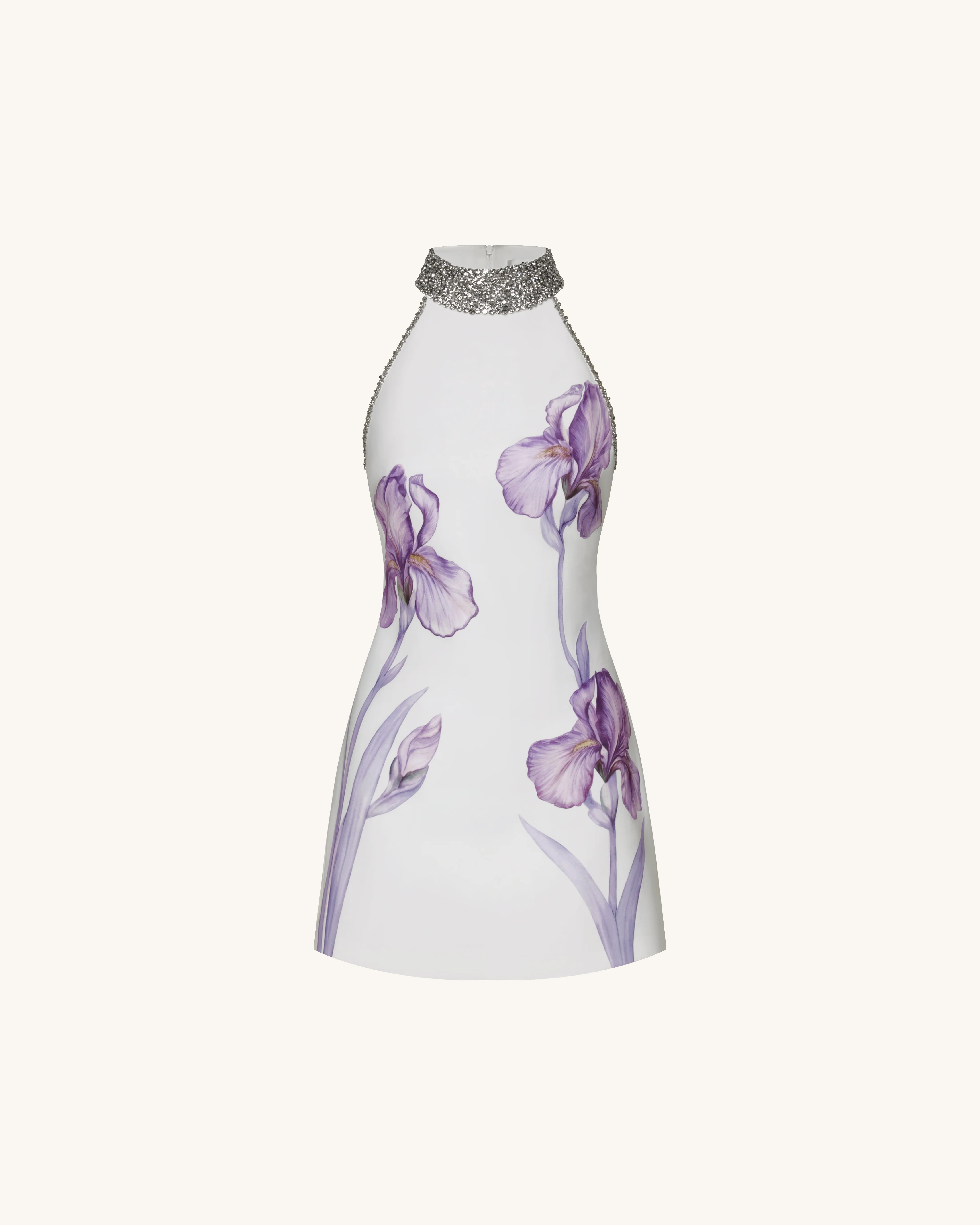Jeweled Halter Iris Motif Dress - White - FASHION NOB