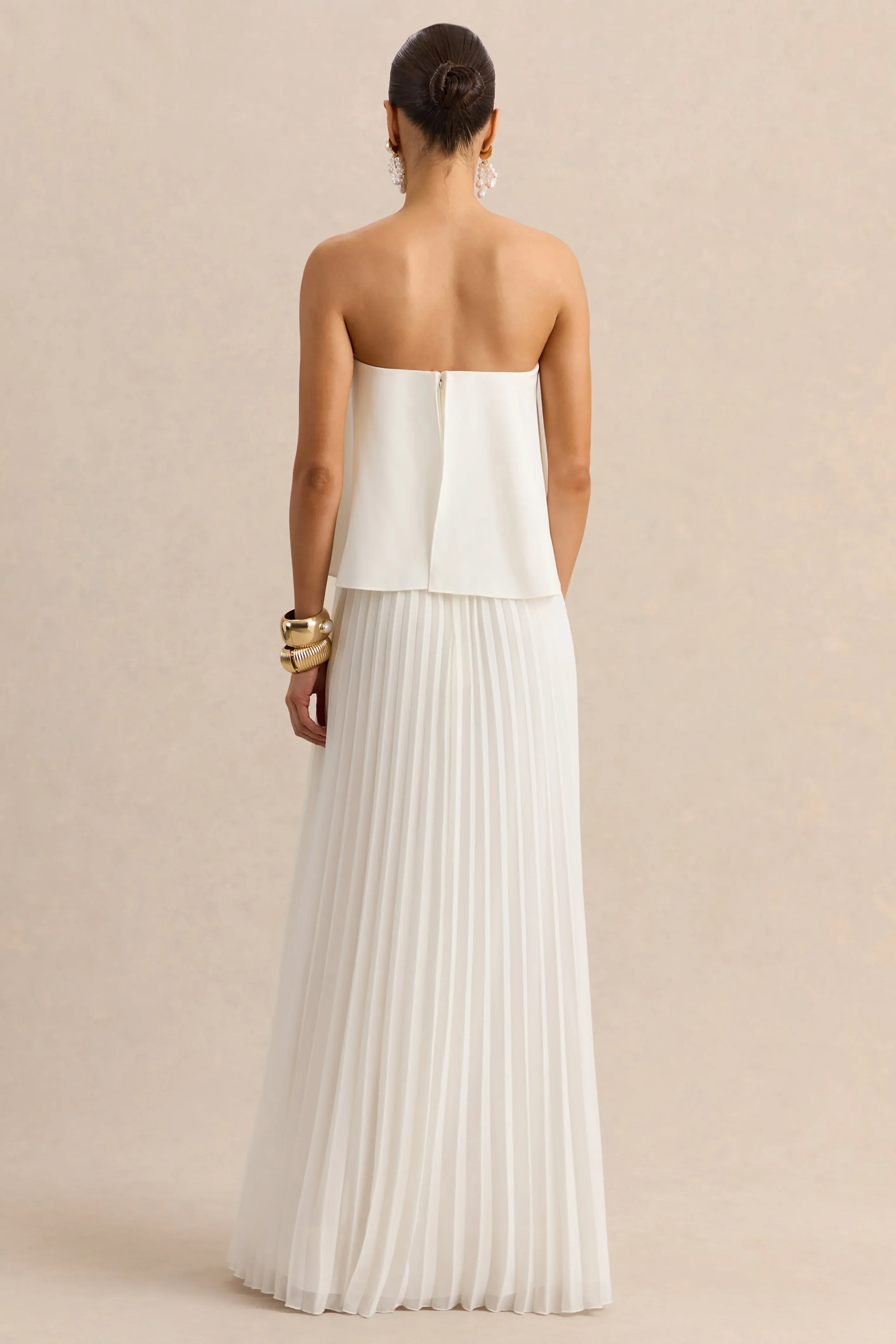 Saralyn White Bandeau Maxi Dress With Pleated Skirt