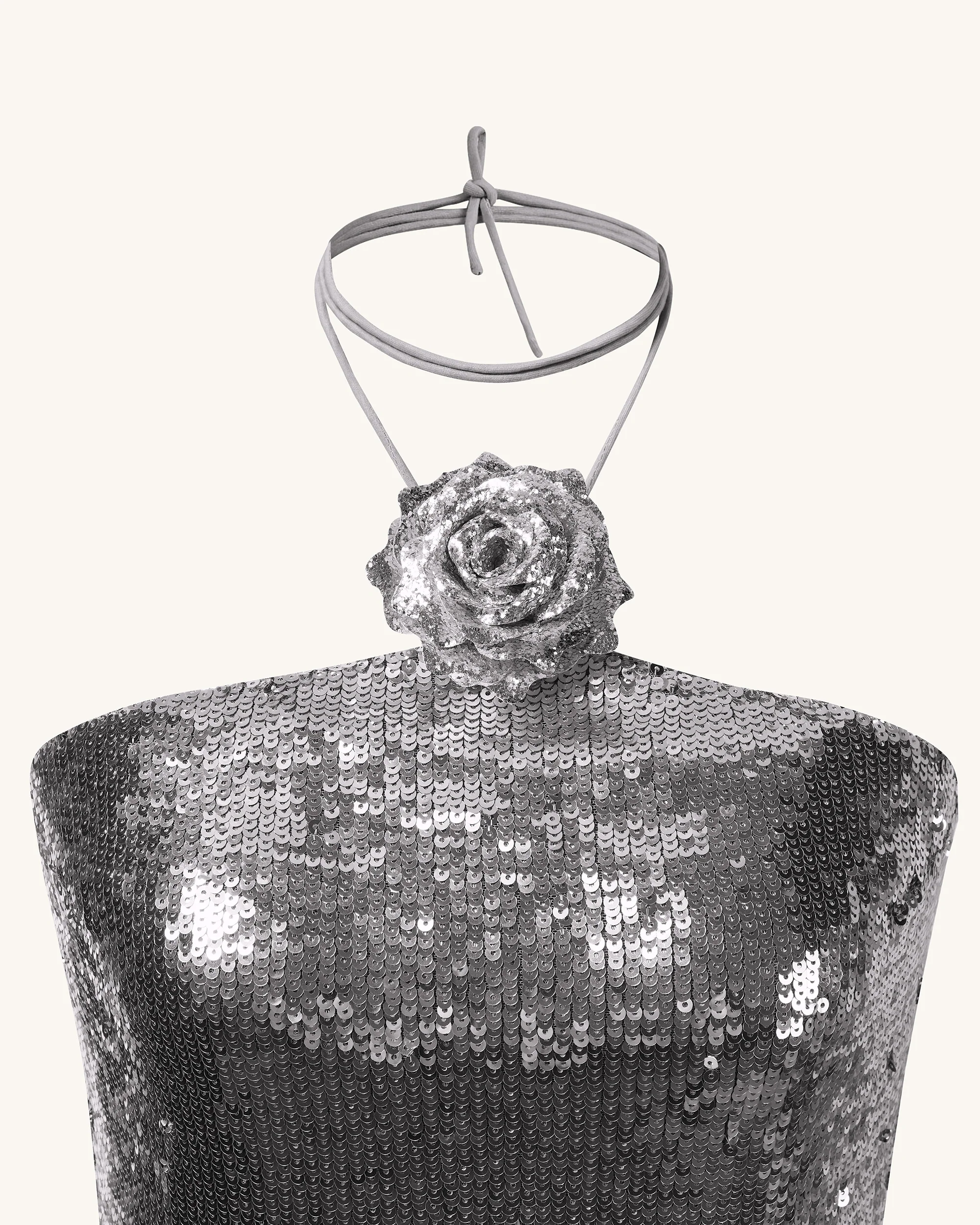 Burgundy Silver Sequinned Halter Mini Dress - Silver - FASHION NOB
