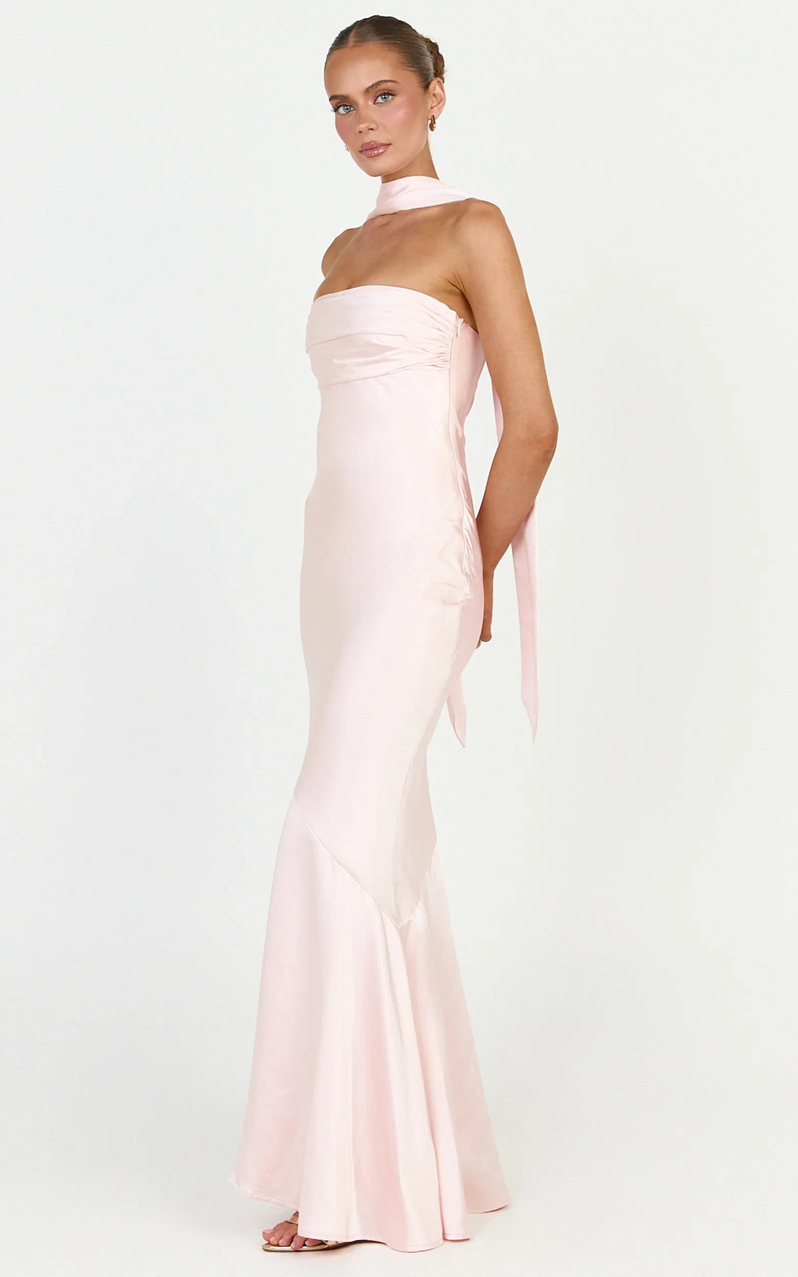 Odette Maxi Dress - Strapless Slip Dress With Neck Scarf in Light Pink