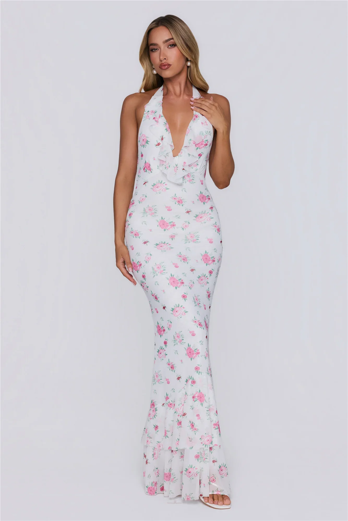 Little Luxe Halter Maxi Dress White