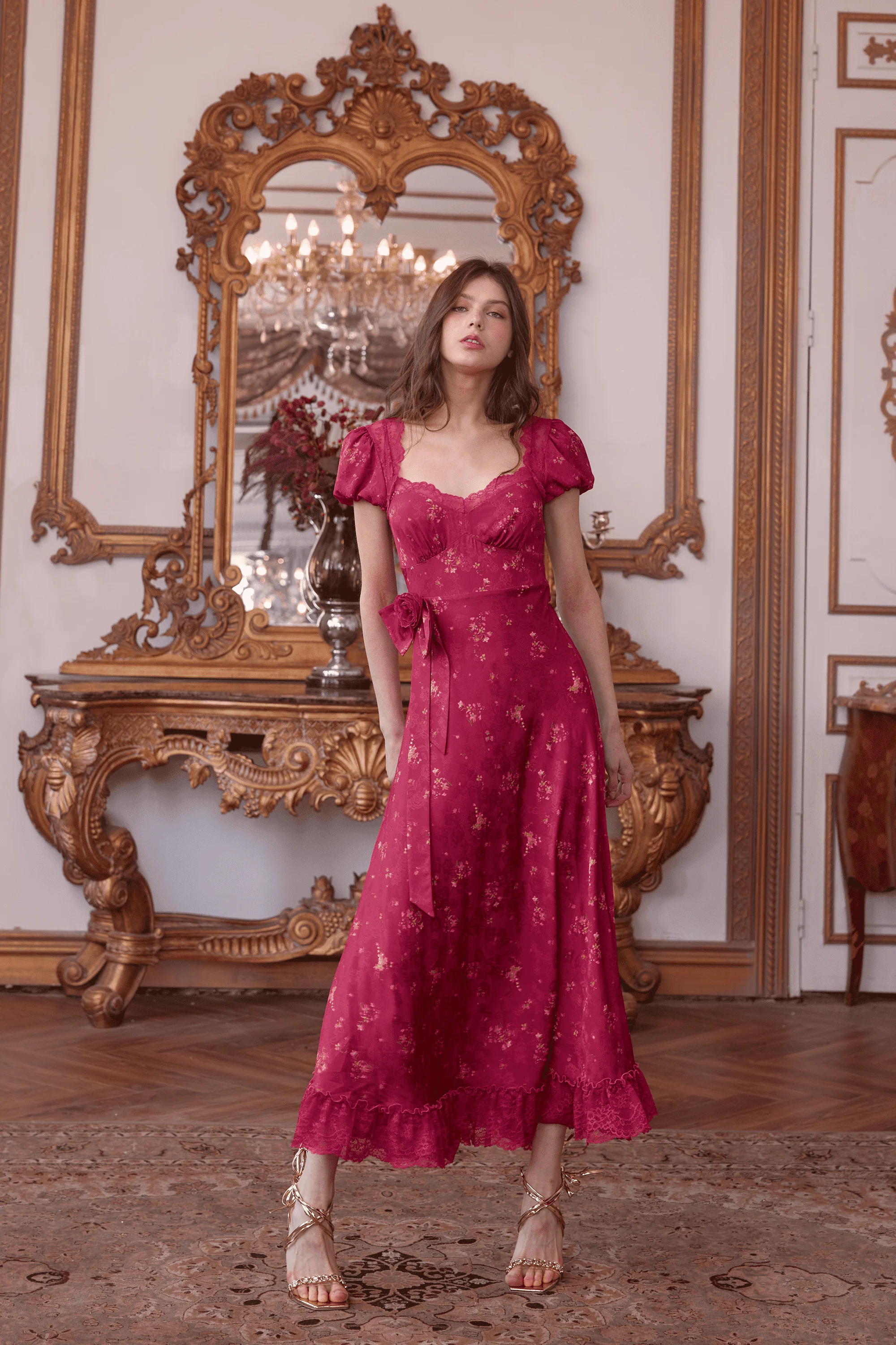 Jana Jacquard Satin Lace Midi Dress