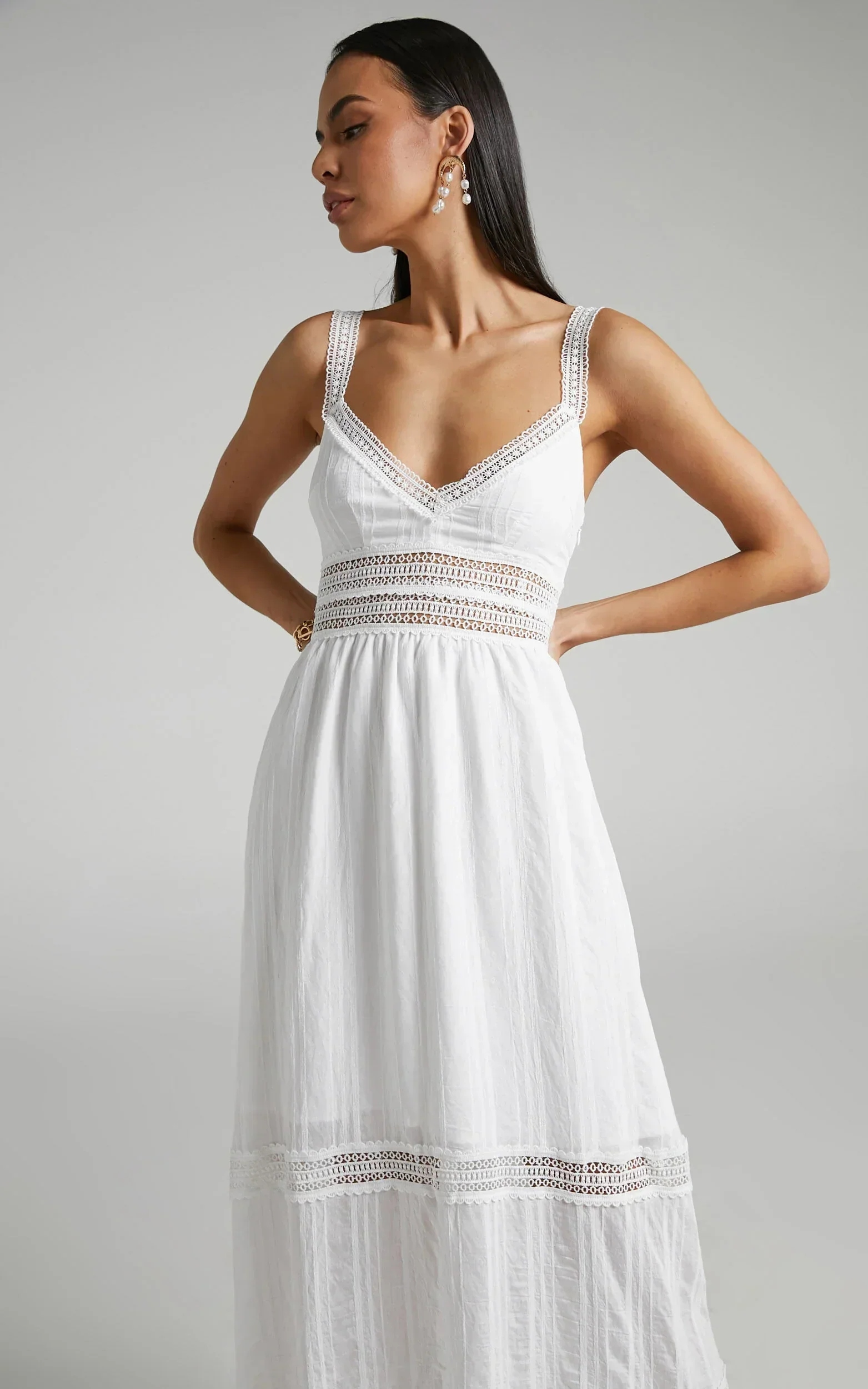 Angelique Maxi Dress - Lace Trim Dress in White - luluinthesky