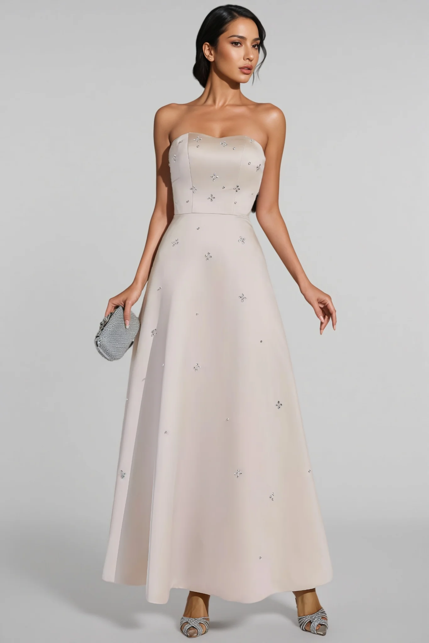 Davin Champagne Off-shoulder Maxi Dress