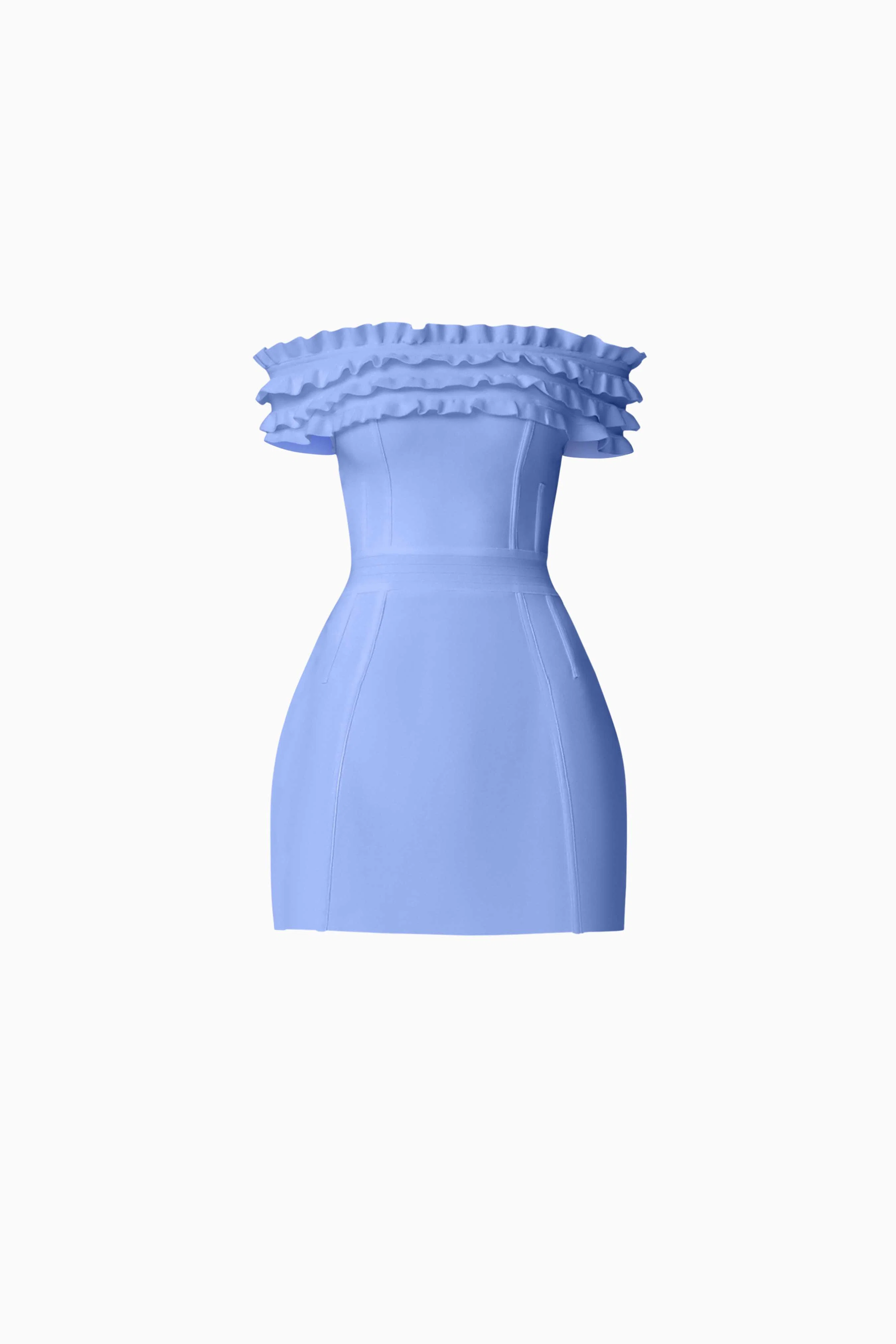 Sonya Off The Shoulder Mini Dress in Blue