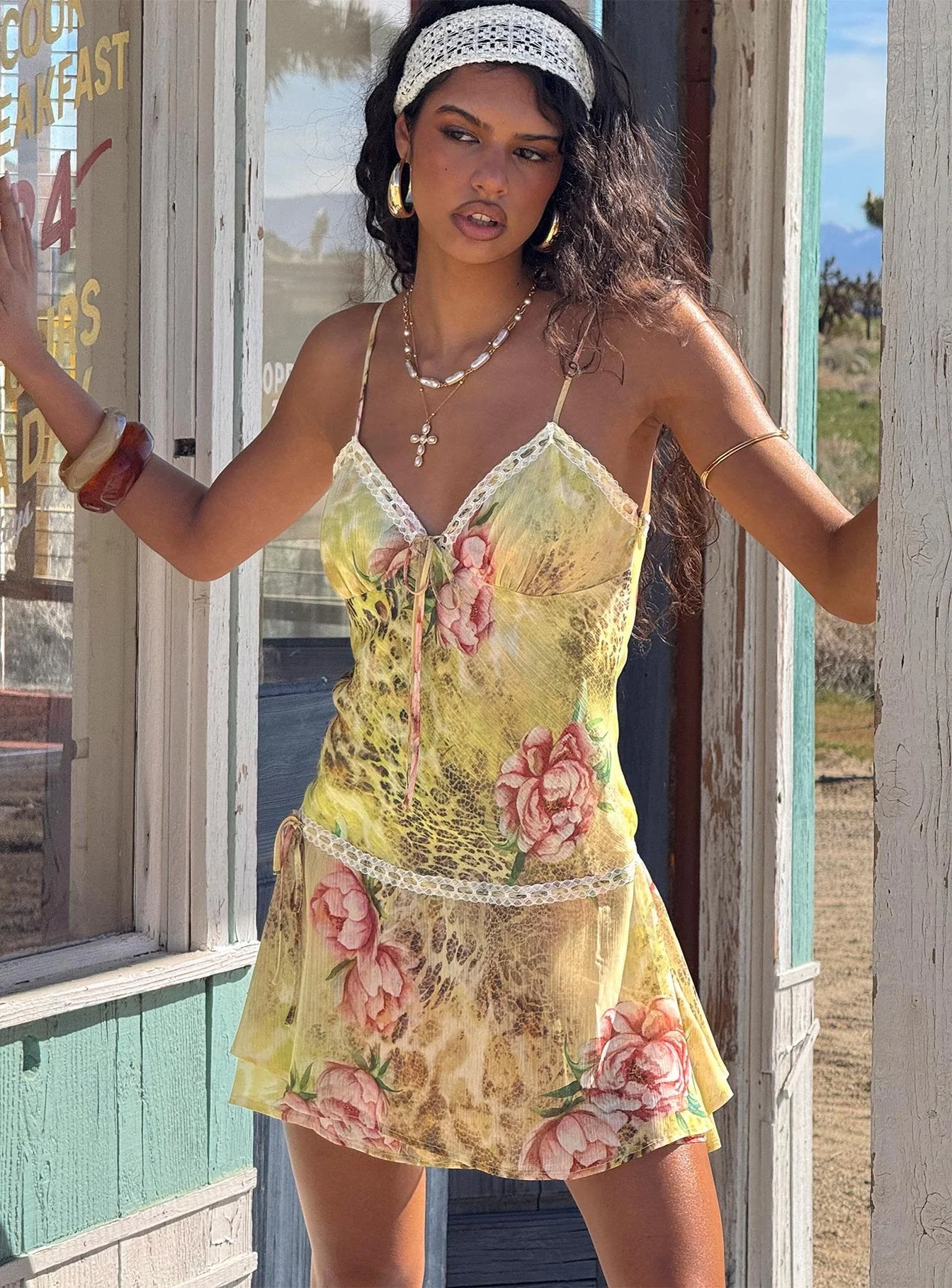 Starsigns Lace V Neck Mini Dress Animal Splice