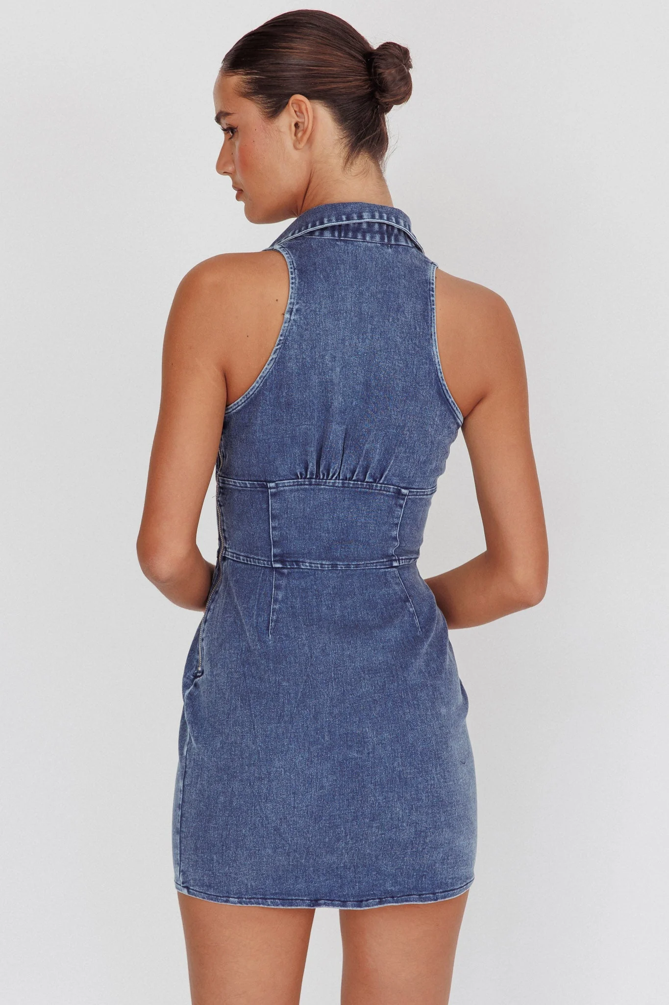 South Beach Faux Button Collared Dress Dark Denim - luluinthesky