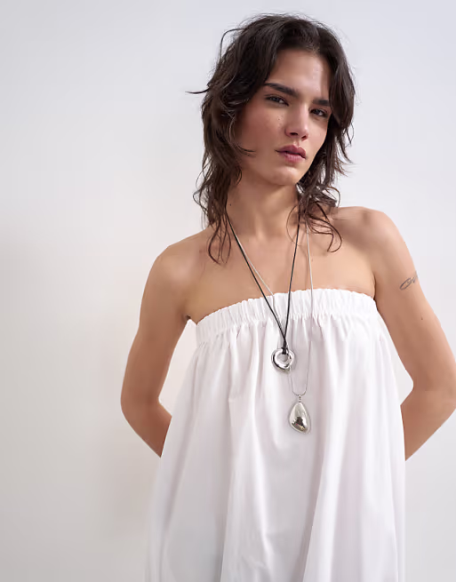 Topshop poplin bandeau super dropped waist maxi dress in white