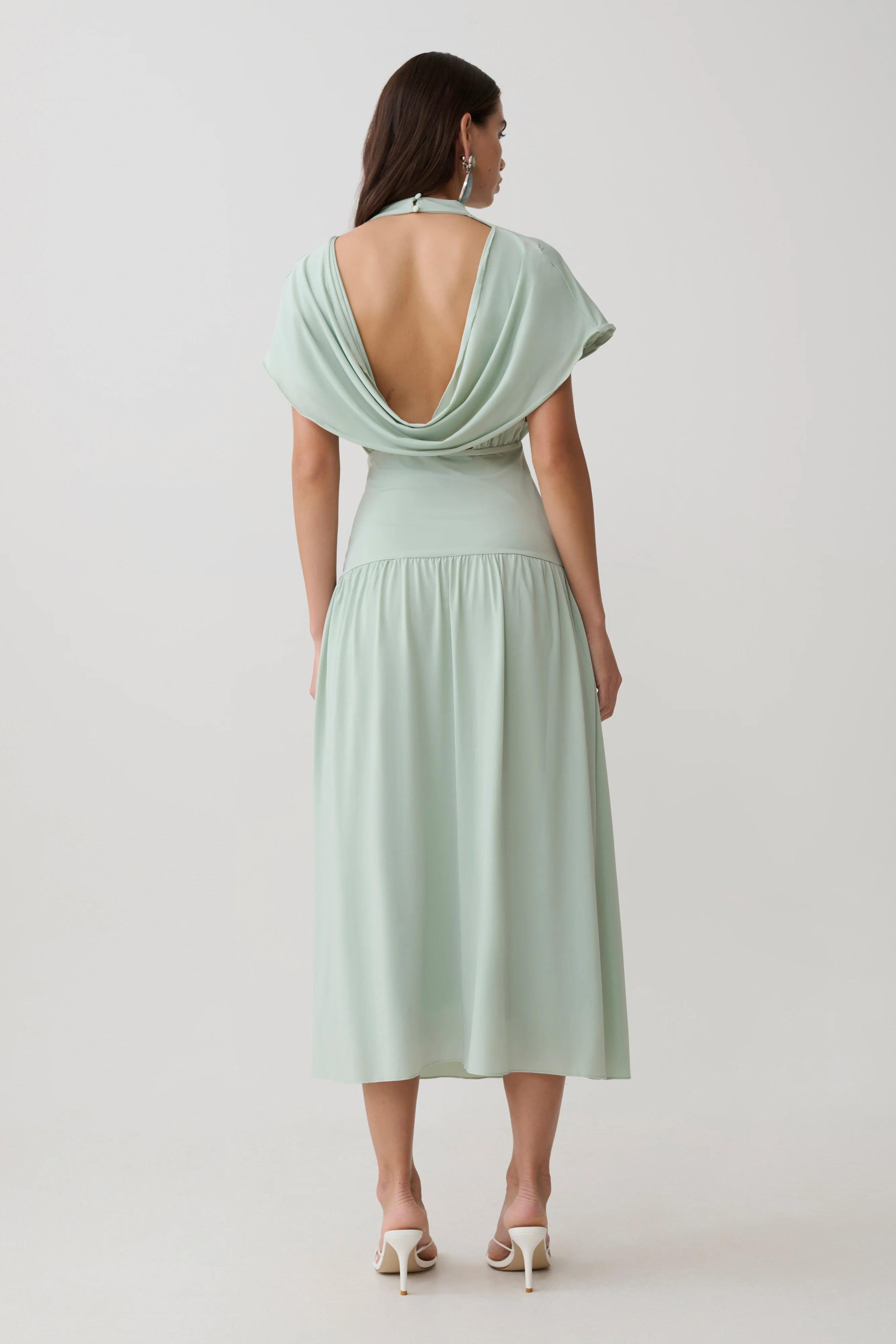 Ailla High Neck Cowl Midi Dress - Aqua Grey