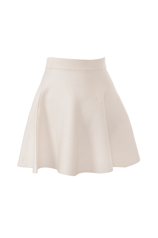 Cream Wool Cashmere Flounce Mini Skirt