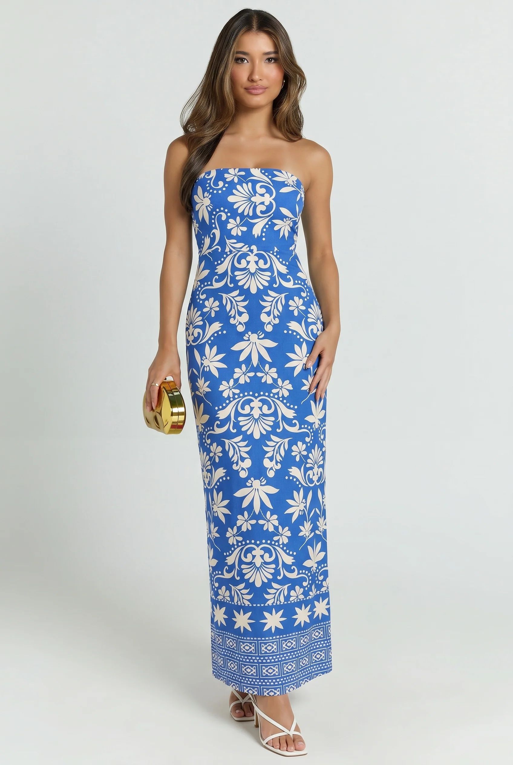 Blue Tile Linen Maxi Dress