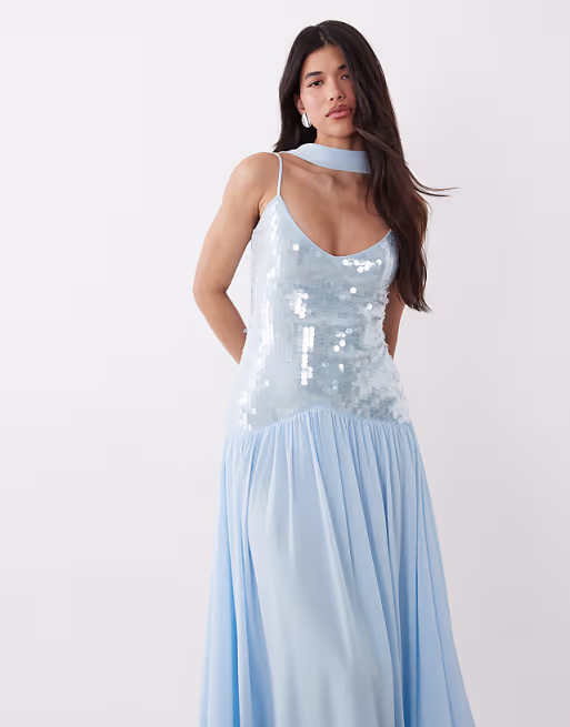 Gina Tricot sequined maxi dress in light blue