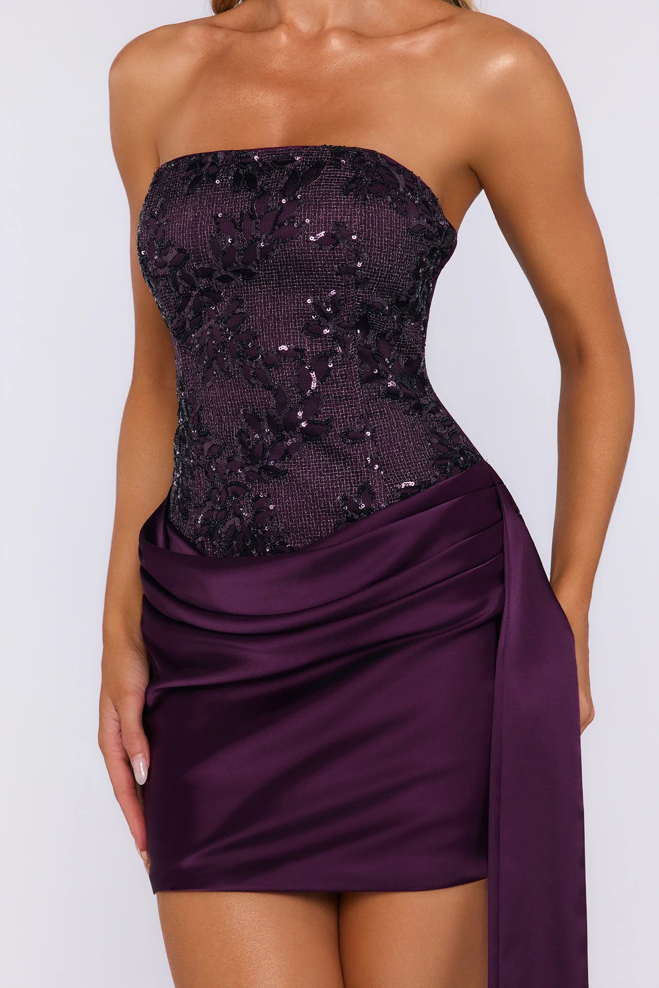 Little Temptation Strapless Sequin Mini Dress Plum - FASHION NOB