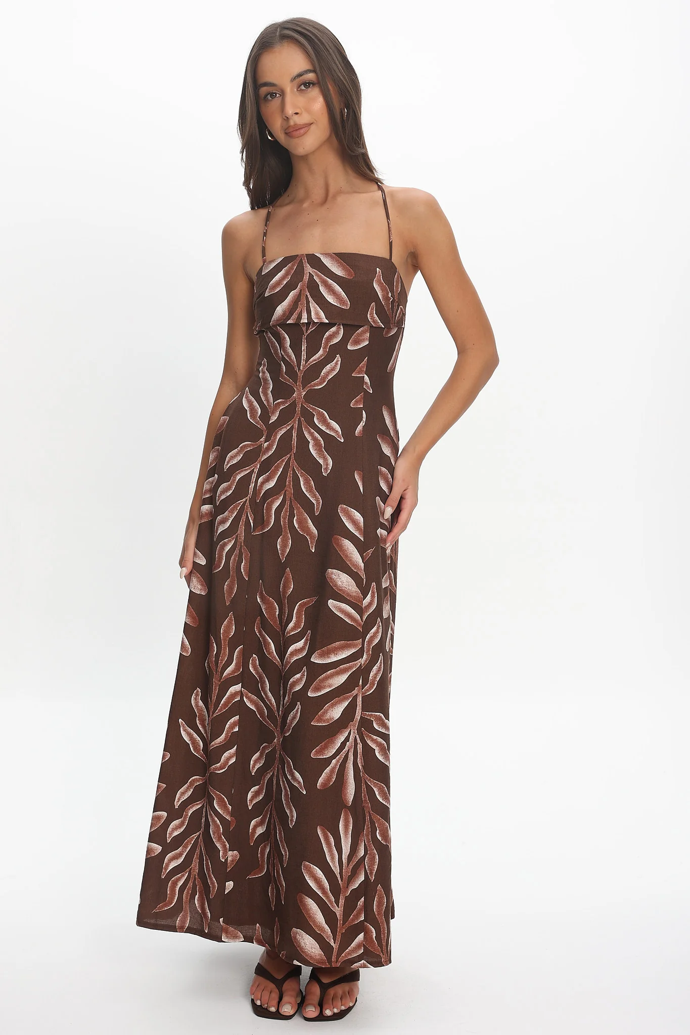 Mariana Strappy Back Maxi Dress Print Chocolate
