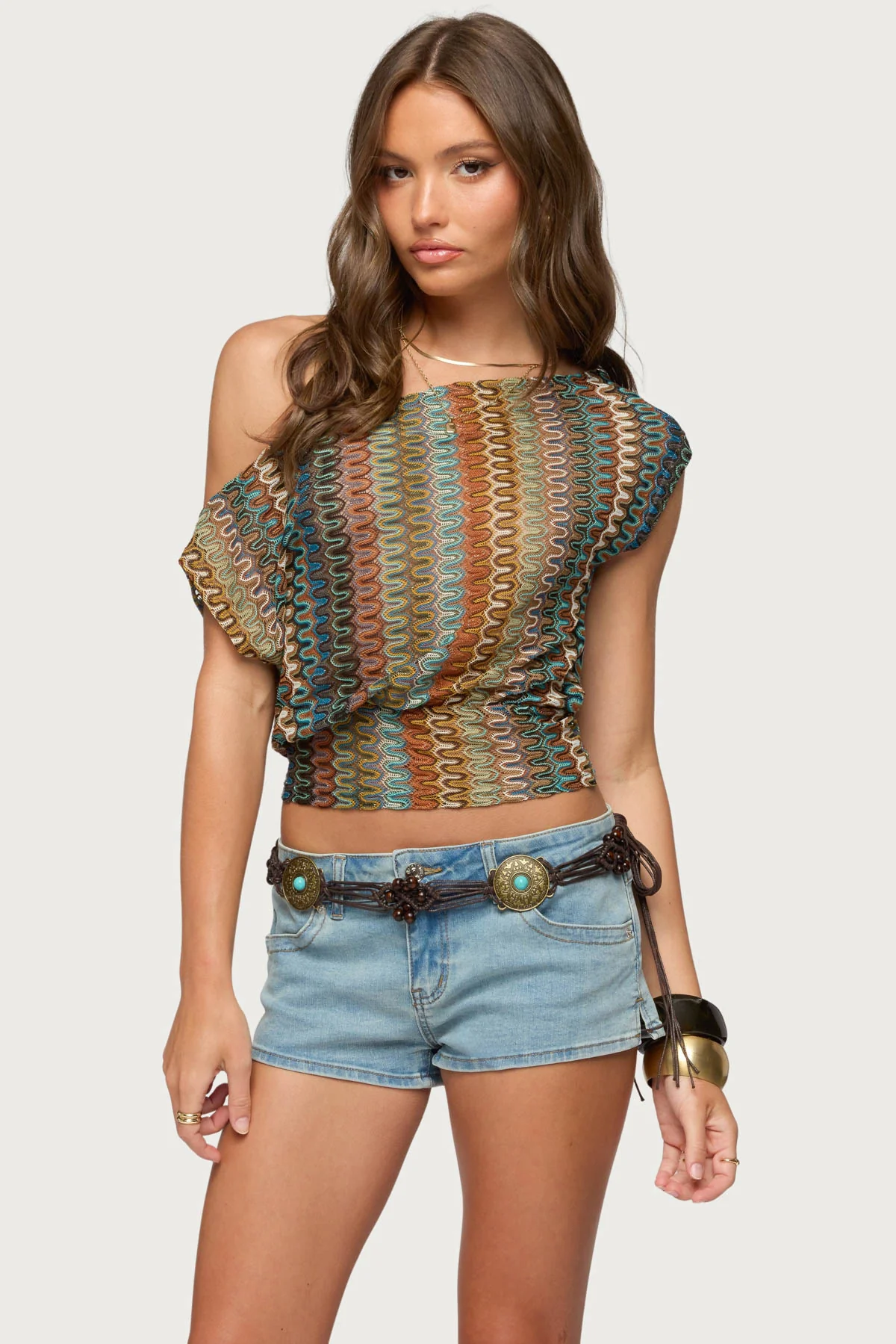 Taniya Off Shoulder Zigzag Crochet Top