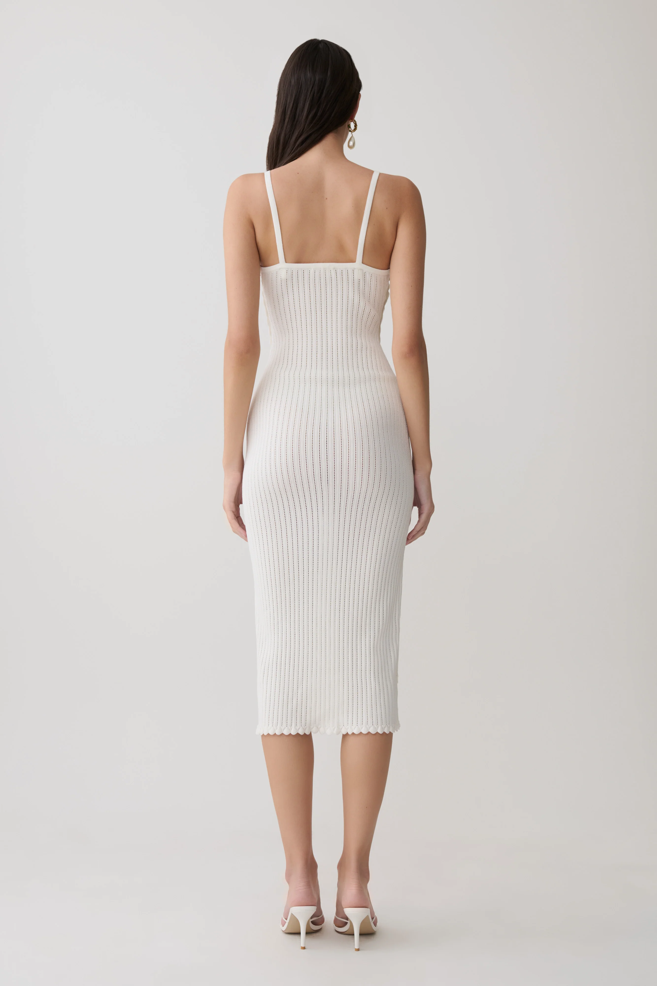 Cooper Scalloped Neckline Pointelle Midi Dress - White