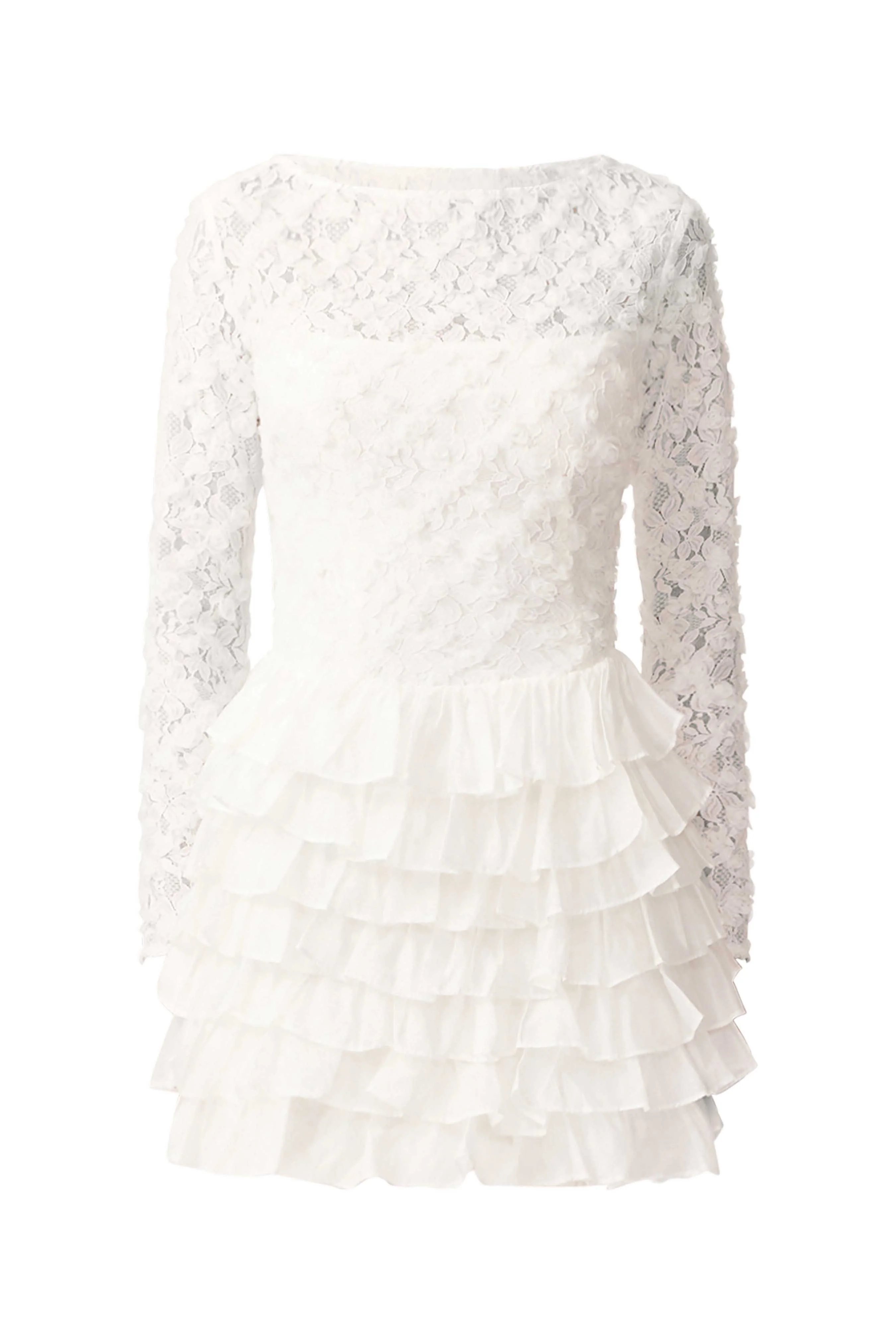 Athena Long Sleeve Lace Mini Dress in White