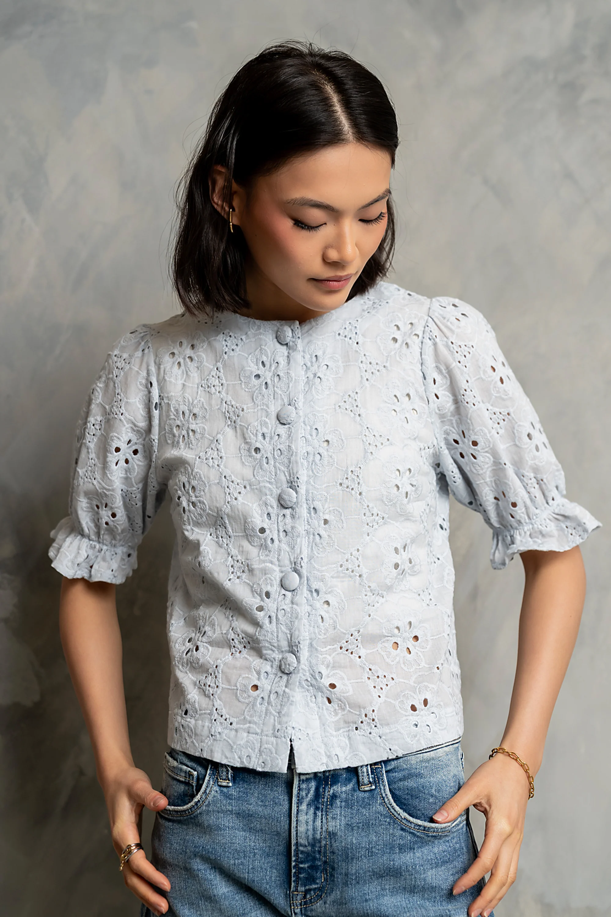 Cassidy Embroidered Button Up in Blue - FINAL SALE