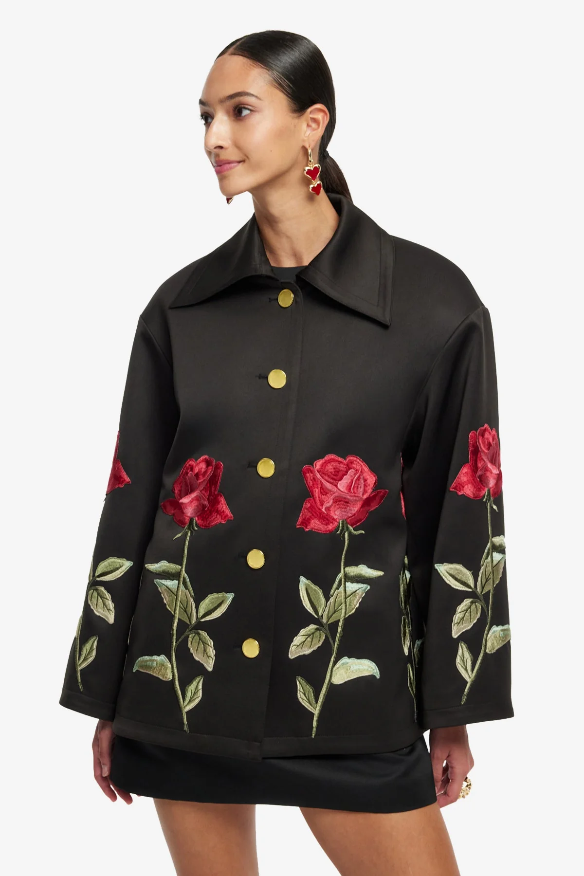 Leyna Embellished Rose Jacket - Ebony