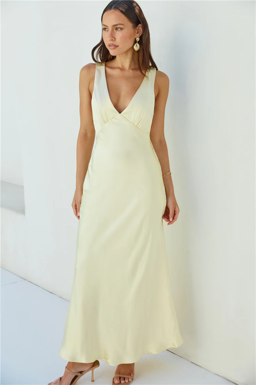 Cheers To You Satin Maxi Dress Yellow