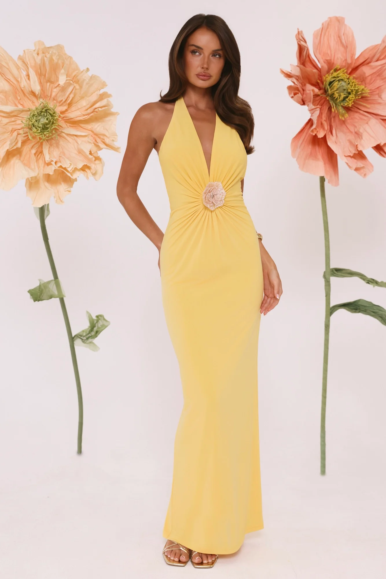 Meadow Daze Halter Maxi Dress Yellow