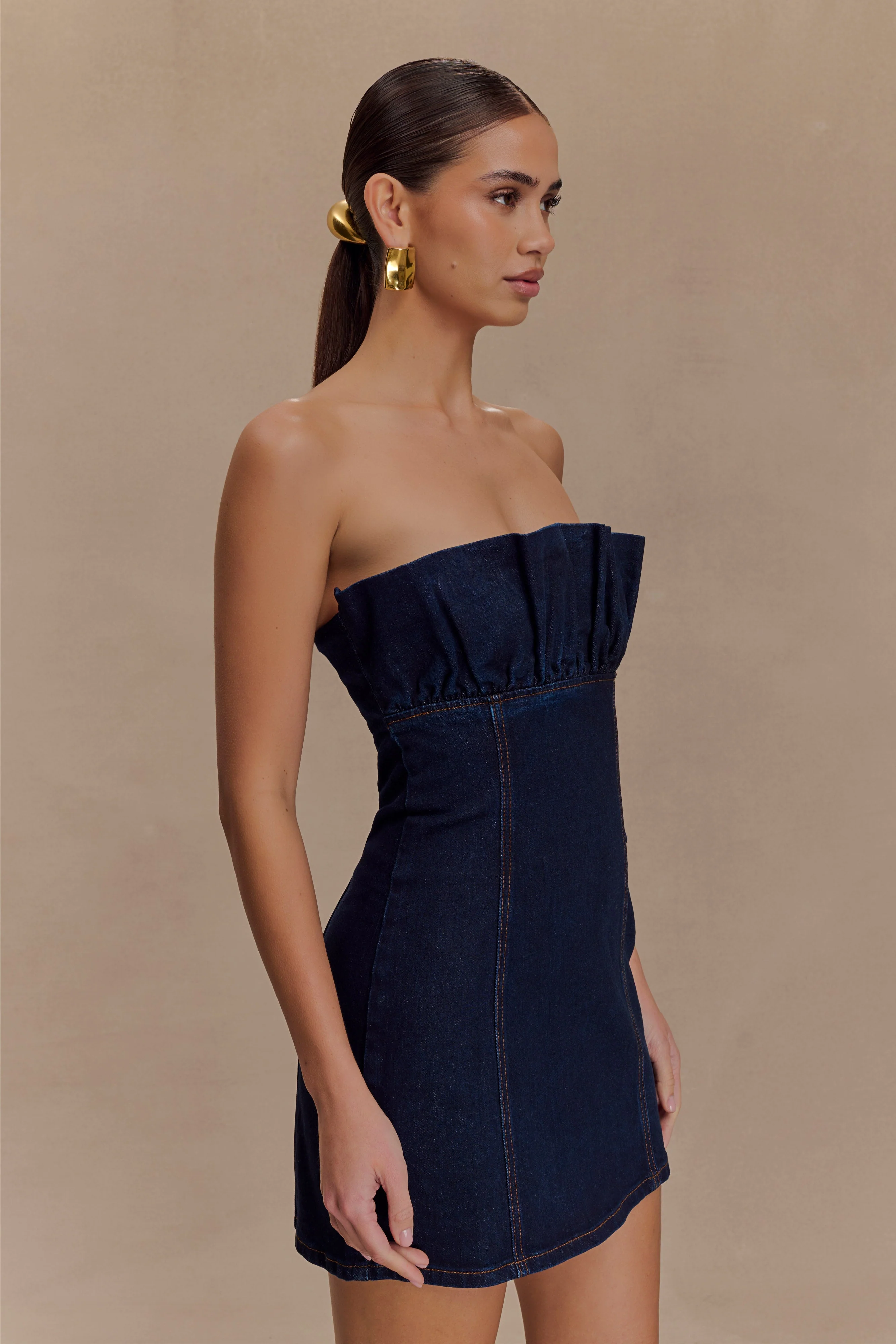 Raesha Frill Denim Mini Dress - Indigo Blue