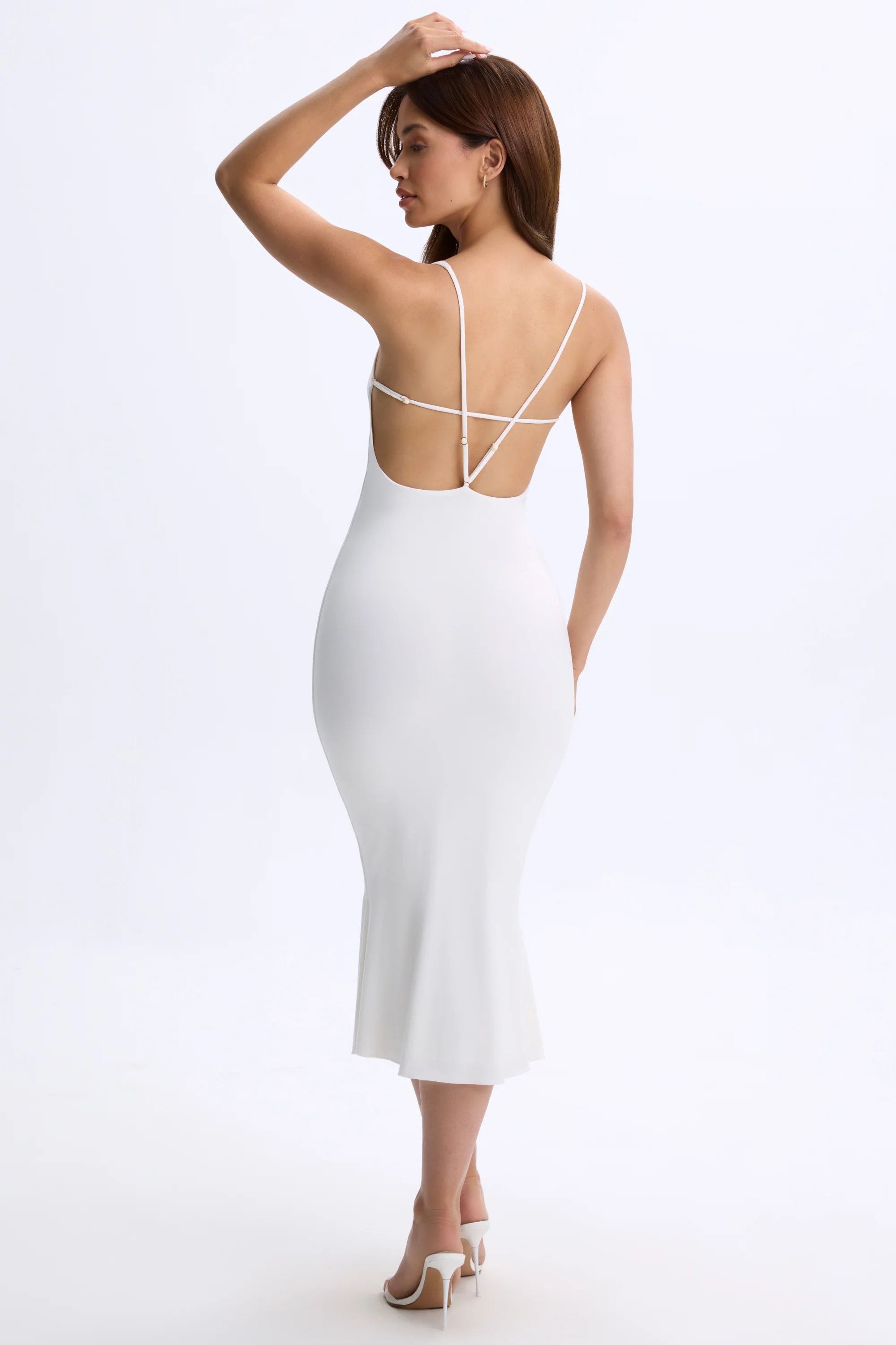 Modal Plunge Open-Back Midaxi Dress in White