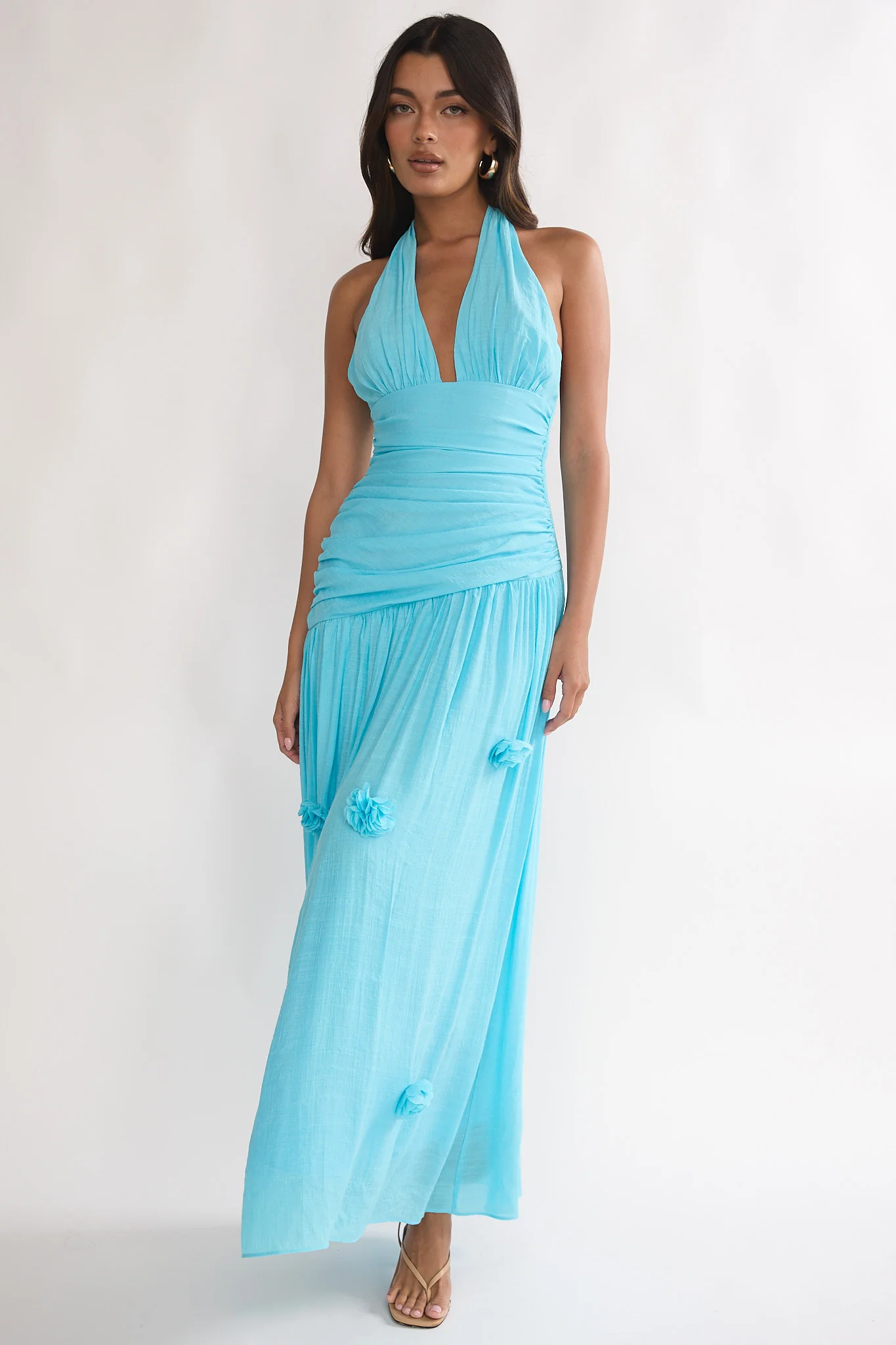 To The Sky Halterneck Maxi Dress Aqua