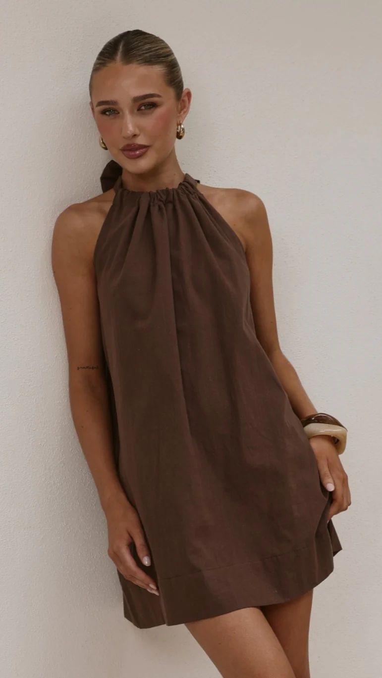 Demy Halter Mini Dress - Chocolate