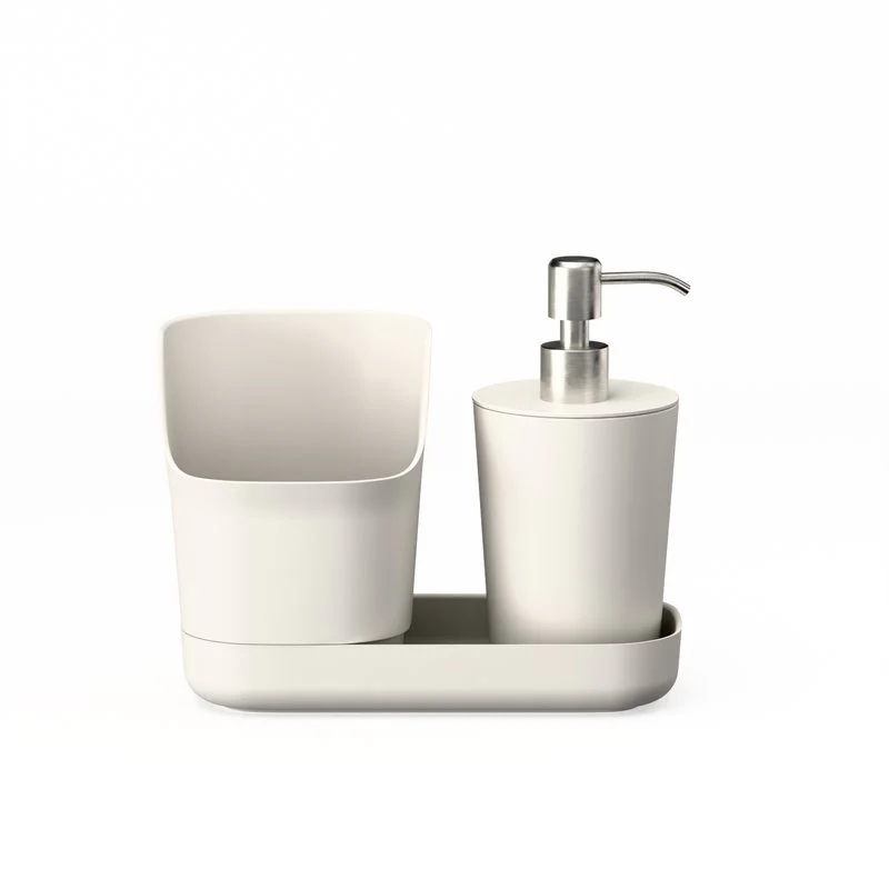 Vogeelle Duo Sink Caddy Organizer & Soap Dispenser - Off White