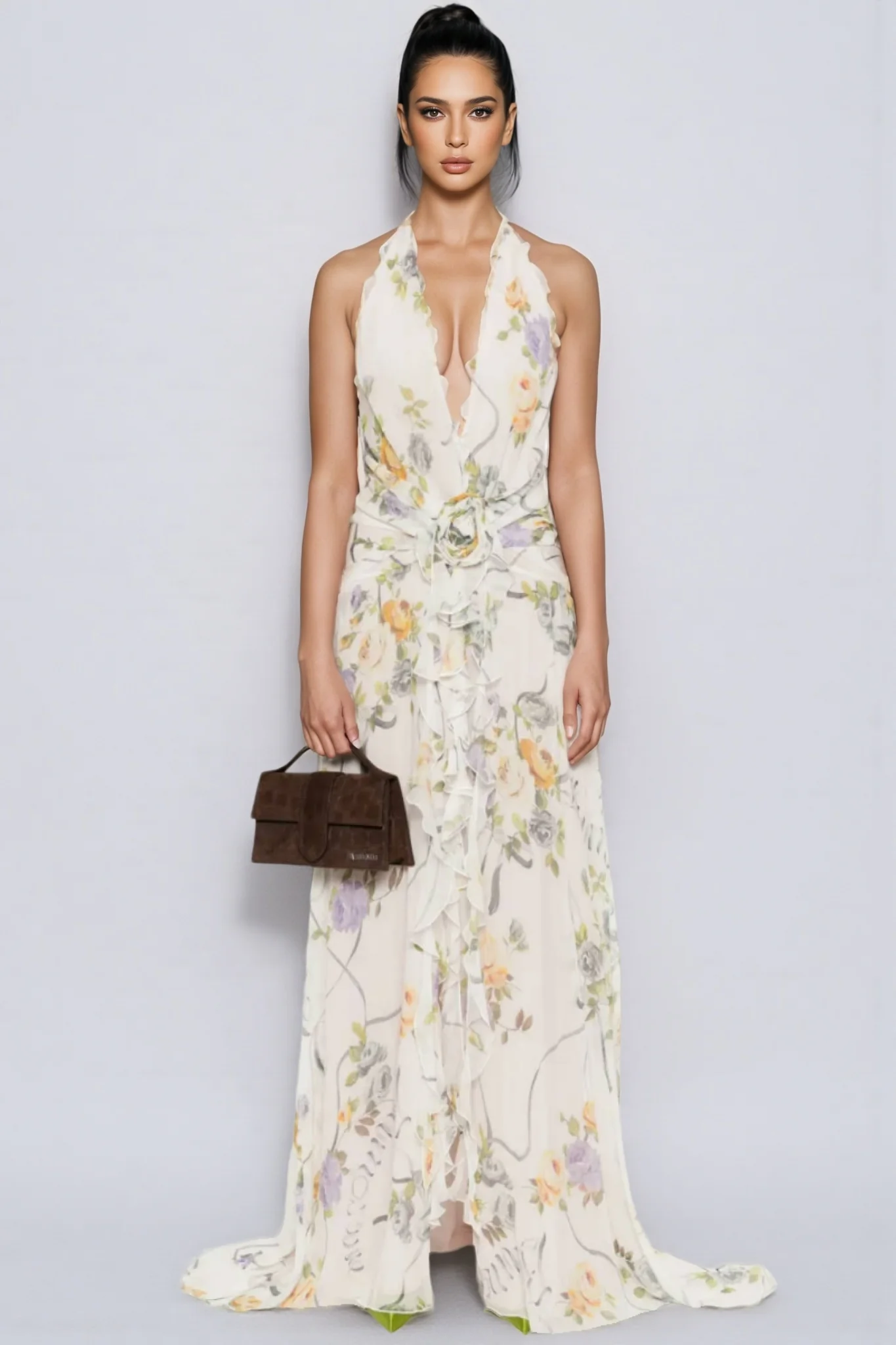 Umbek Floral Print Ruffle Maxi Dress