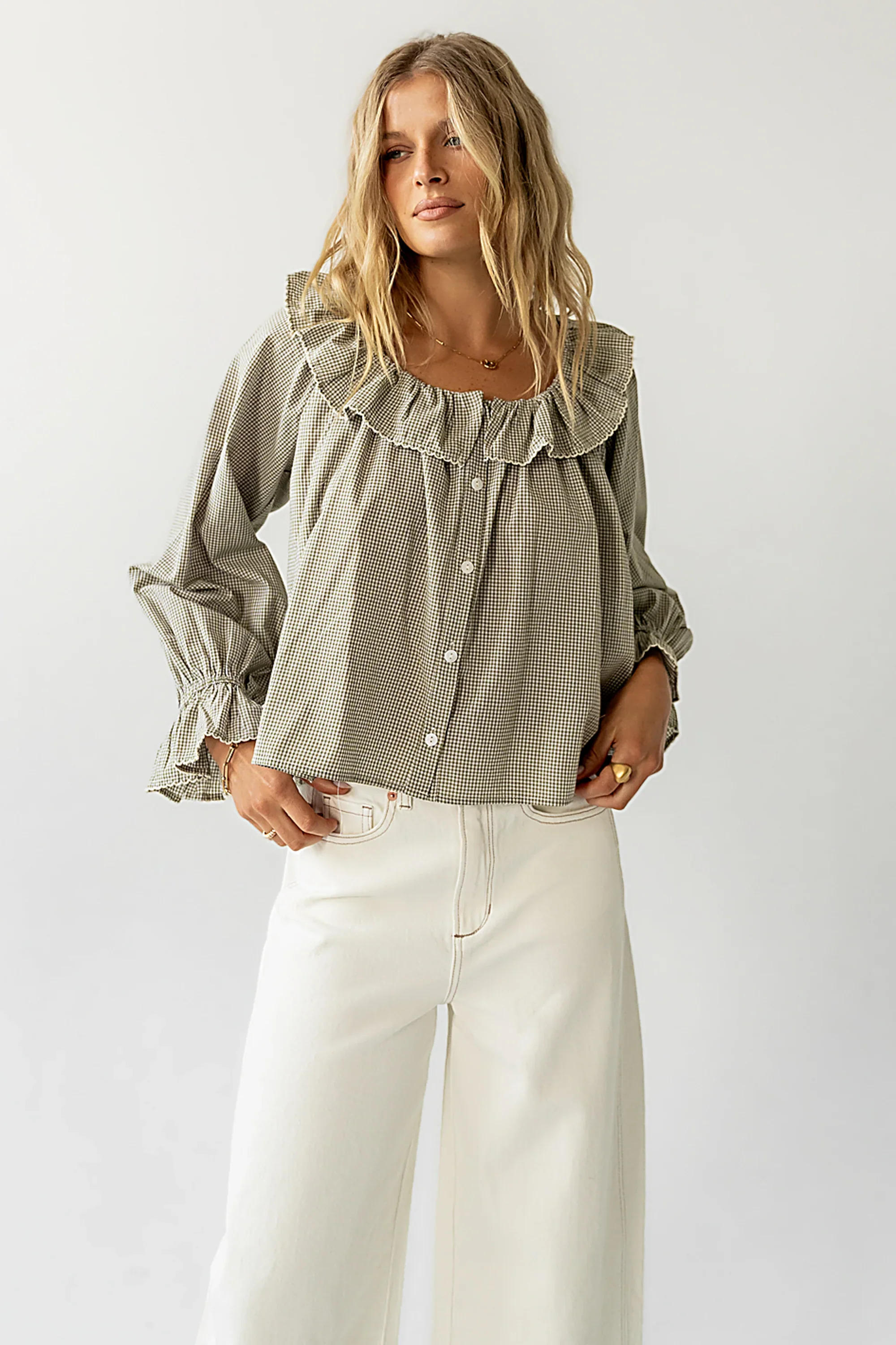 Ayla Gingham Blouse in Green