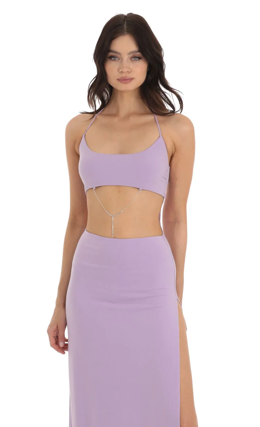 Rhinestone Cutout Maxi Dress in Purple - luluinthesky