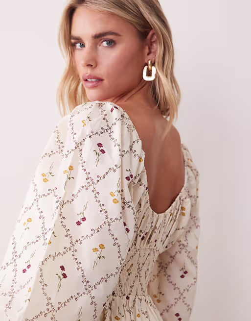 Miss Selfridge Petite milkmaid maxi dress in yellow floral print