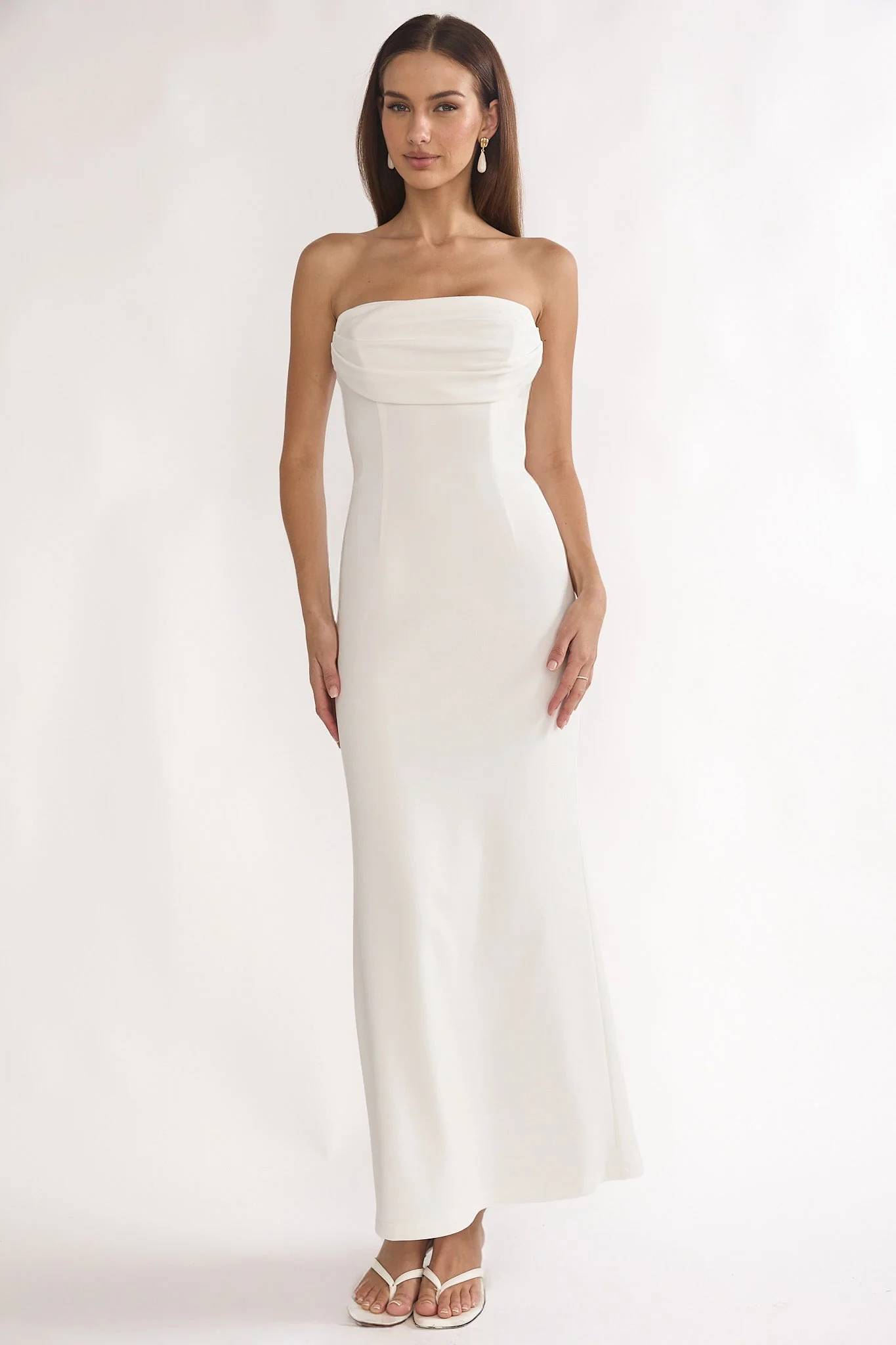 Well Versed Strapless Pleat Bust Maxi Dress White