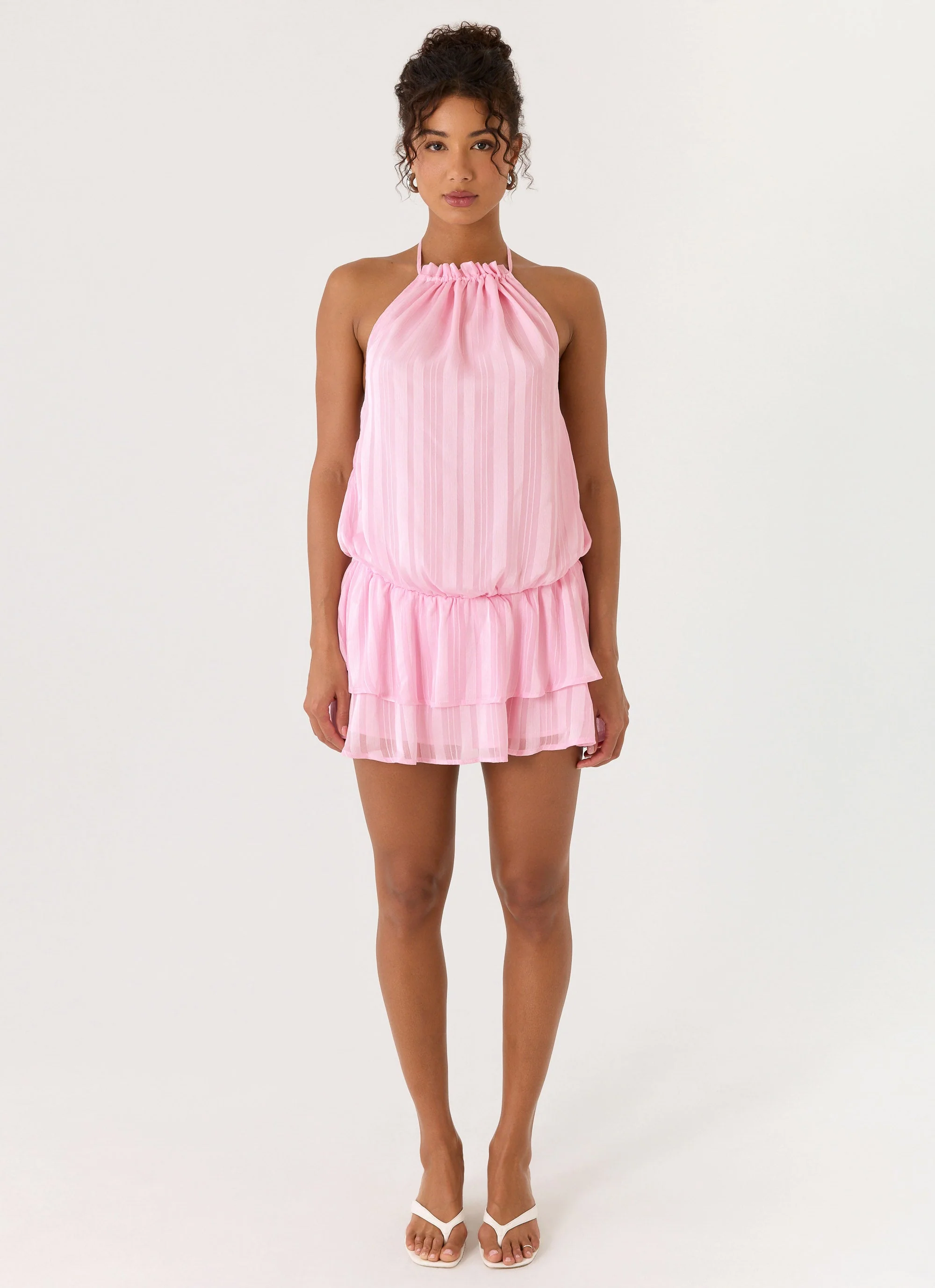 Parade Halter Mini Dress - Pink - luluinthesky