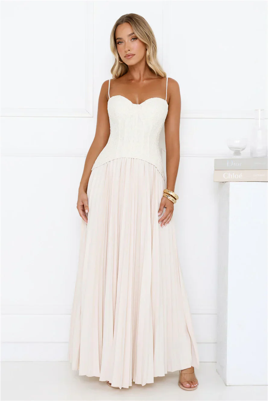 Antique Roses Lace Maxi Dress Cream