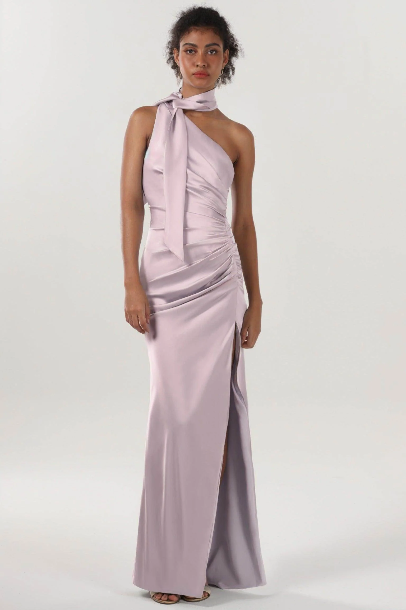 Sheath-Column Maxi Luxe Satin Bridesmaid Dress CS0604BM
