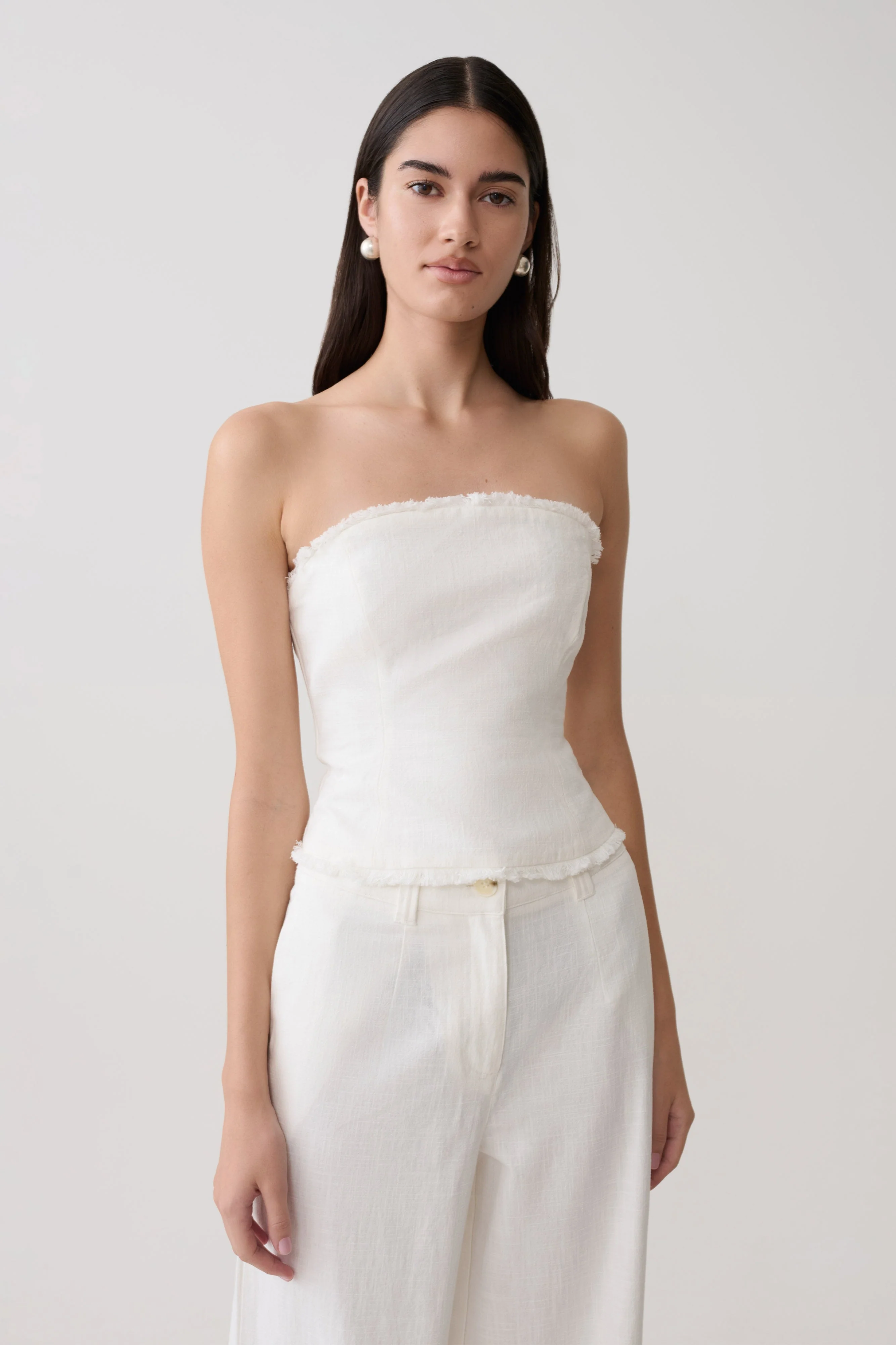 Annie Strapless Tie Back Linen Top - White